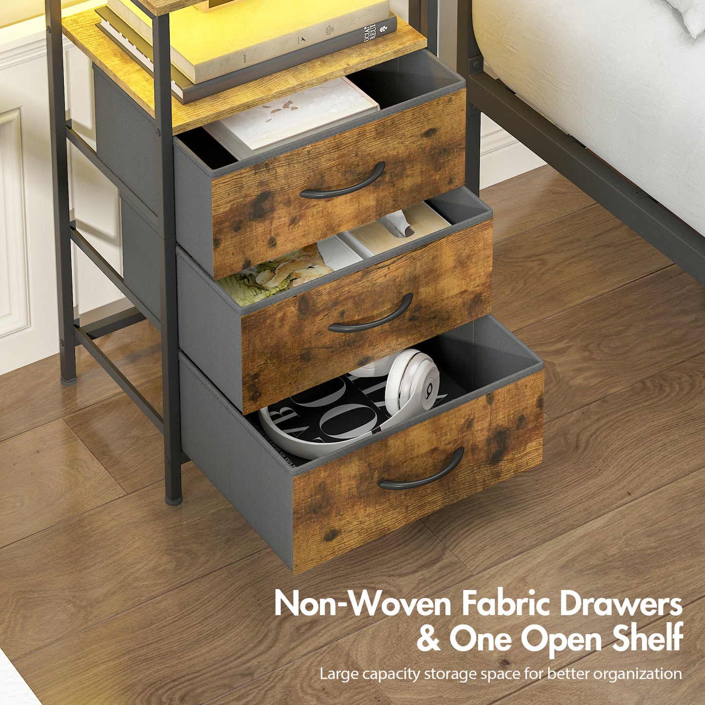 Advwin LED Bedside Table With Charging Station