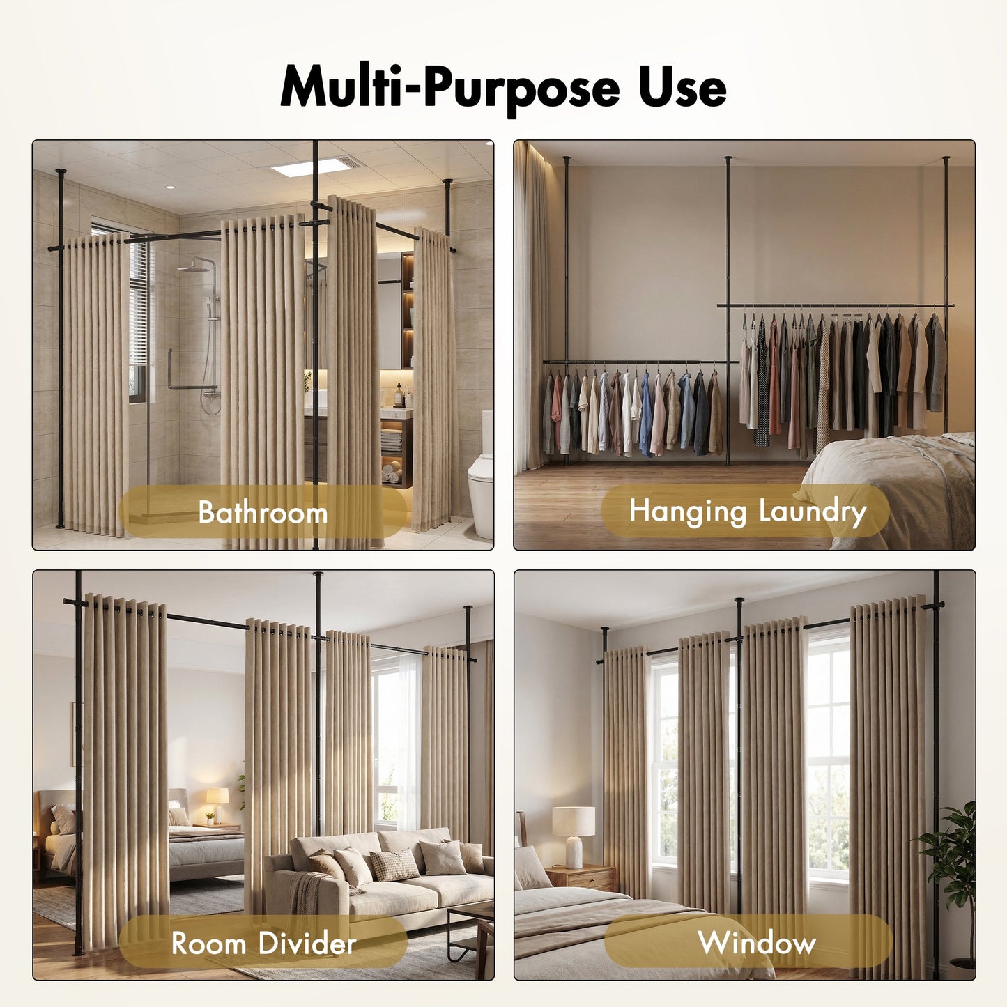Advwin No Drill Adjustable Room Divider Curtain Rod Black