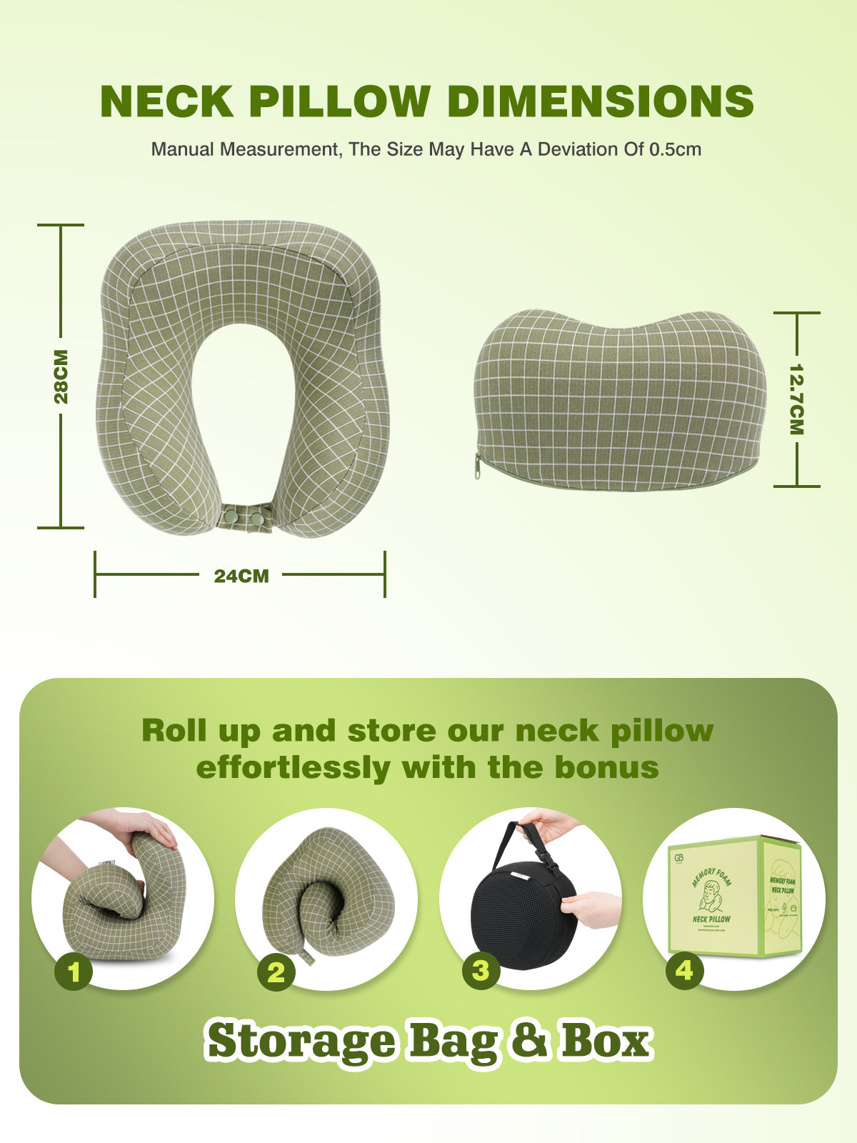 Travel Neck Pillow Washable 100% Pure Memory Foam
