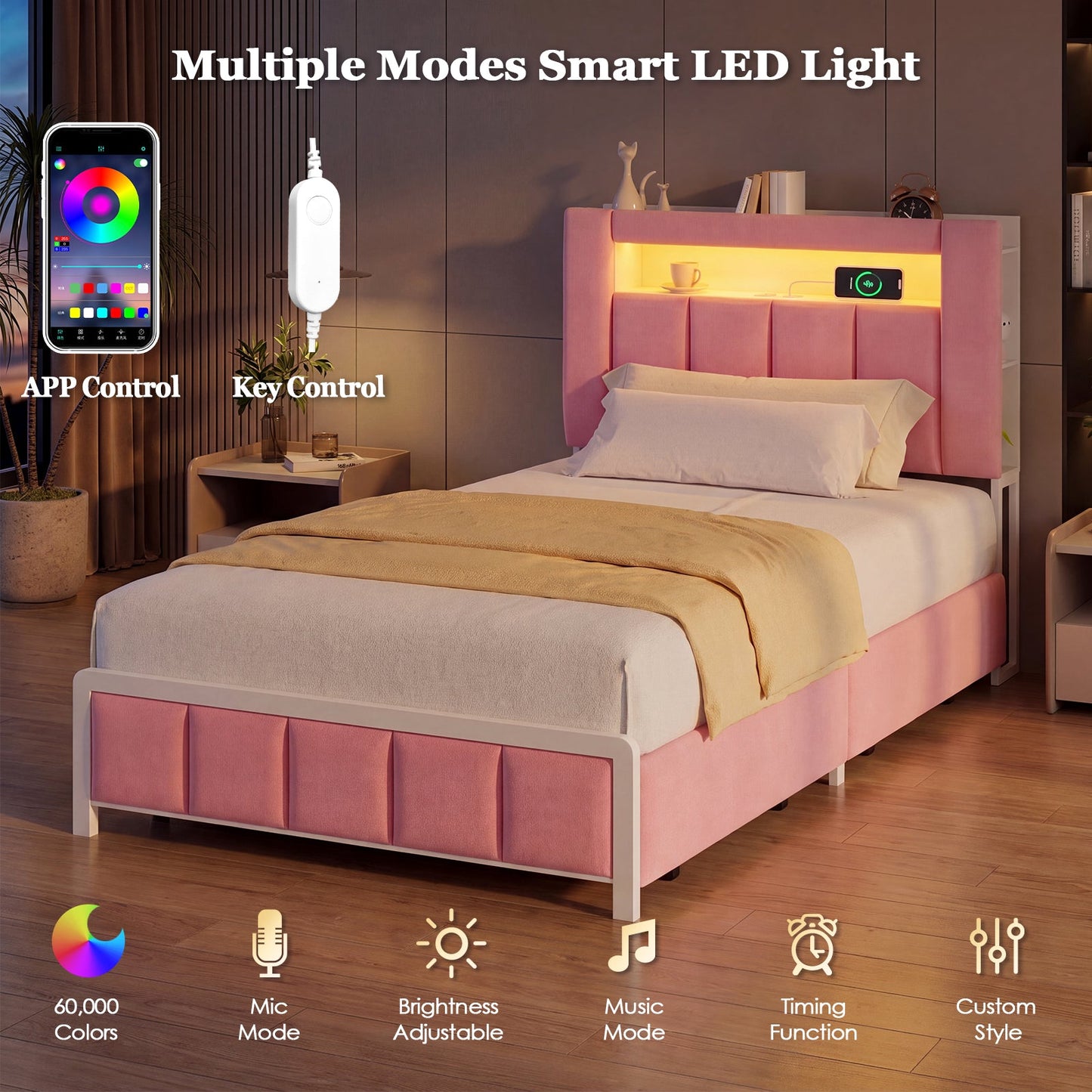 Advwin King Single Bed Frame w/ Charging Station