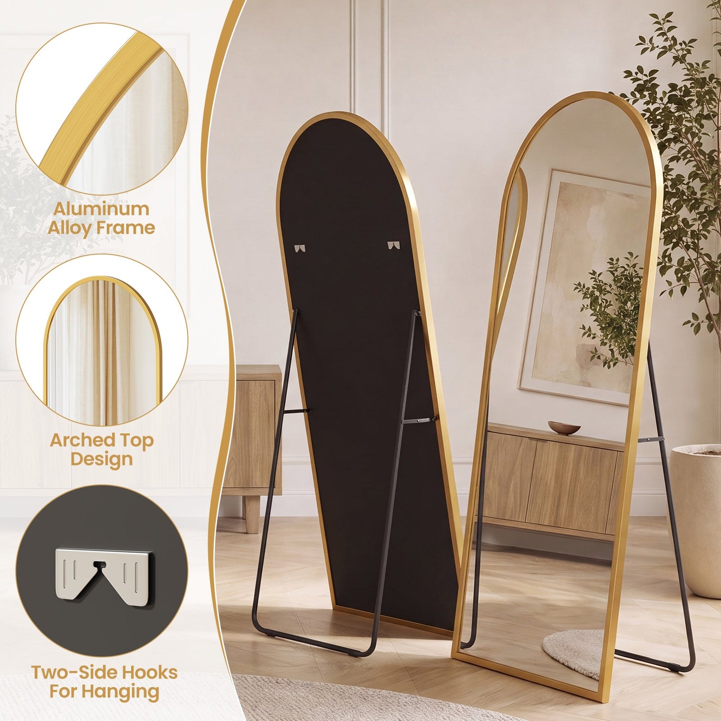 Advwin 180 x 80cm Arched Full Length Floor Mirror