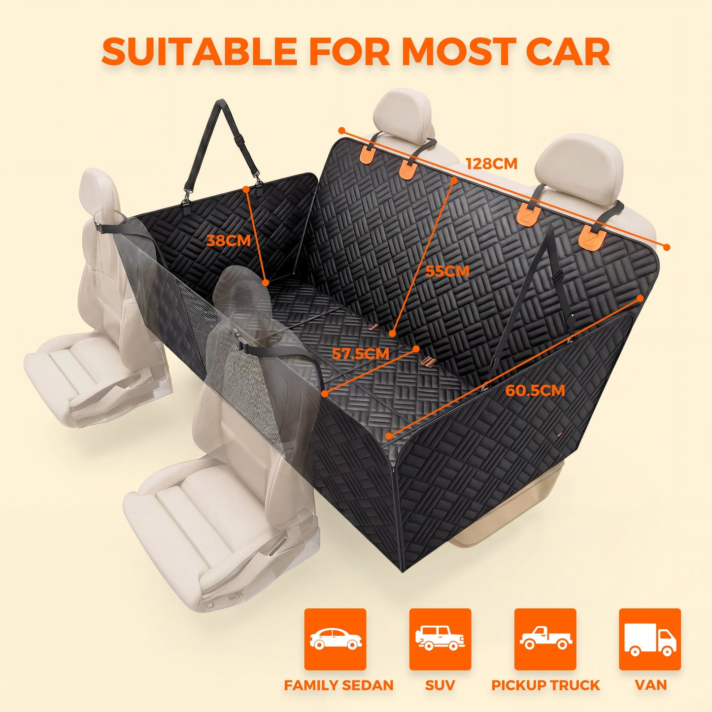 Advwin Dog Car Seat Cover Hard Bottom for Back Seat Extender