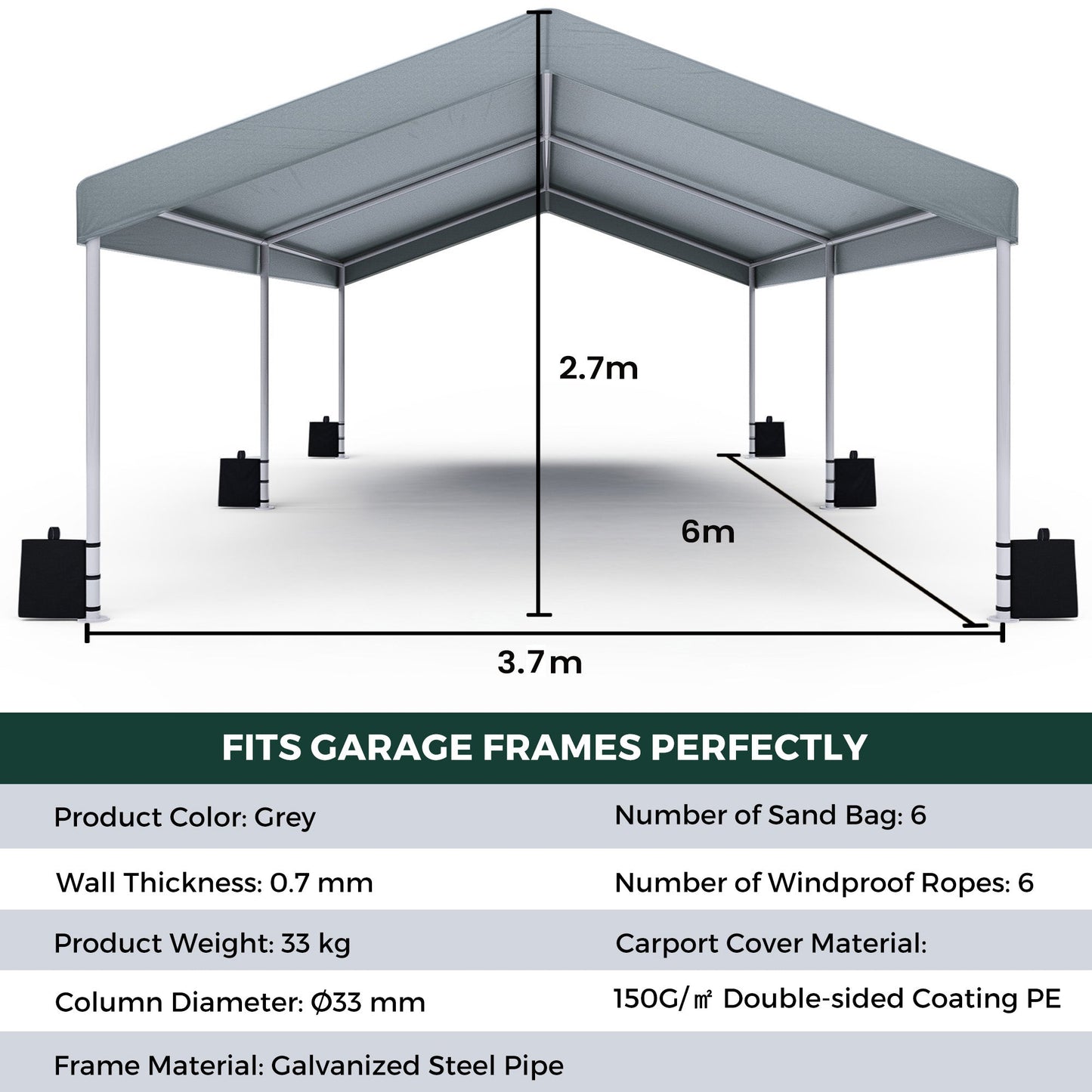 Advwin 3.68x6m Carport Canopy Portable Garage