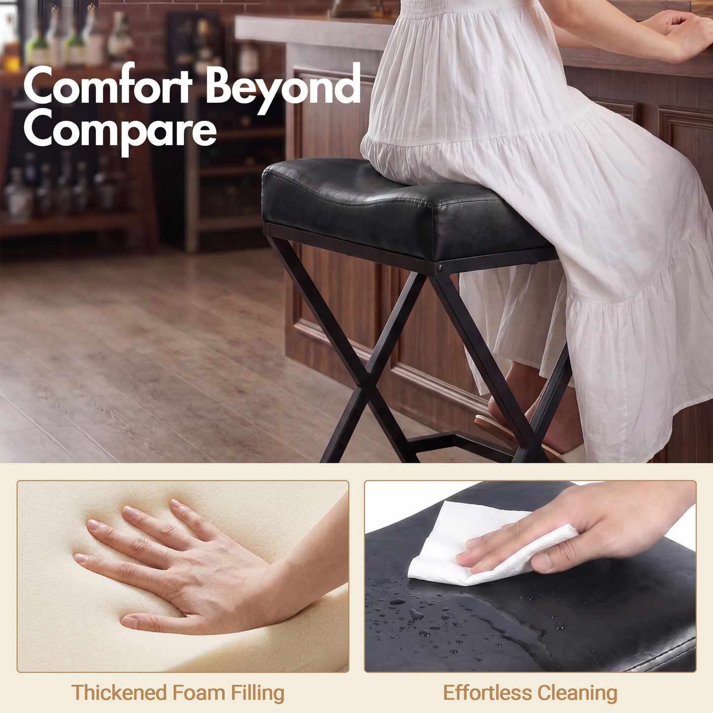 Advwin Set of 2 PU Leather Bar Stools with Footrest