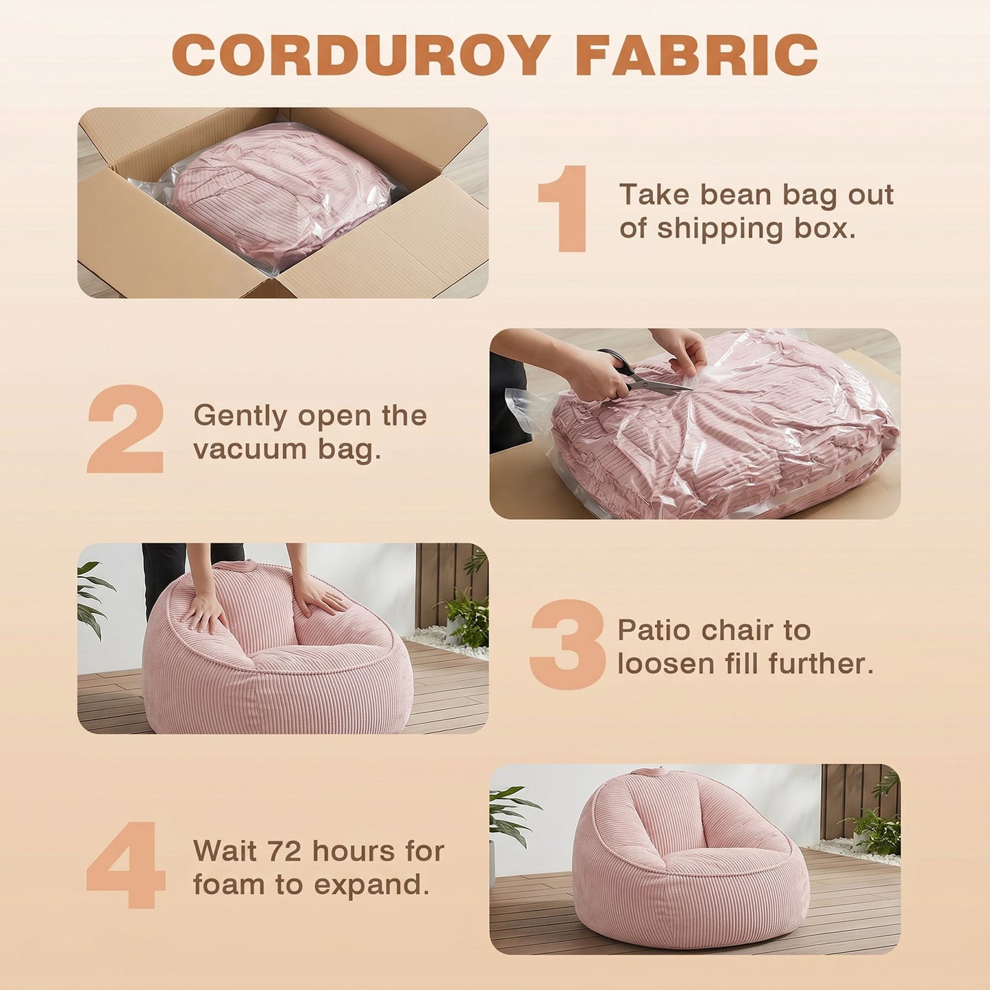 Advwin 90*92cm Corduroy Beanbag Sofa with Backrest