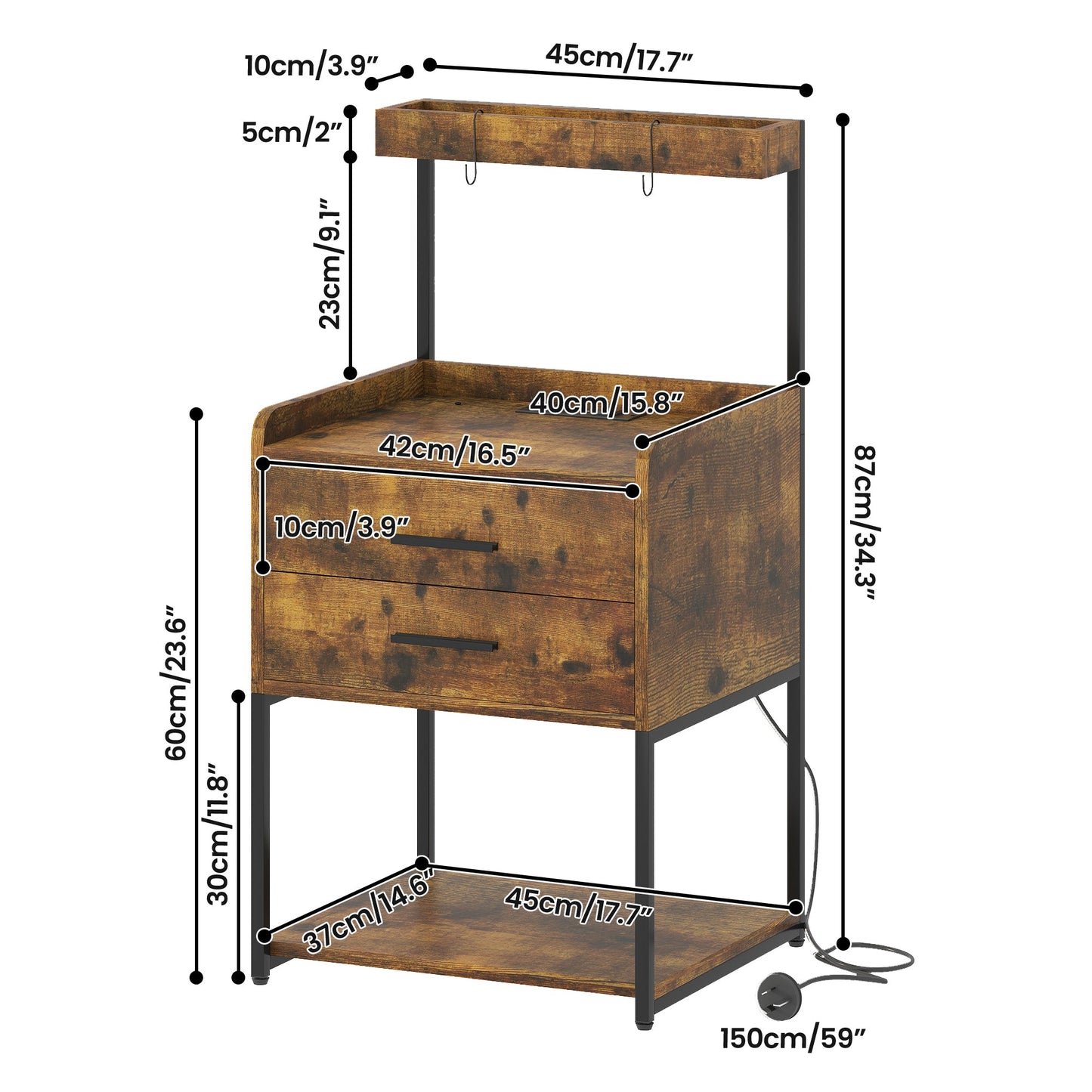 Advwin LED Bedside Table with Charging Station