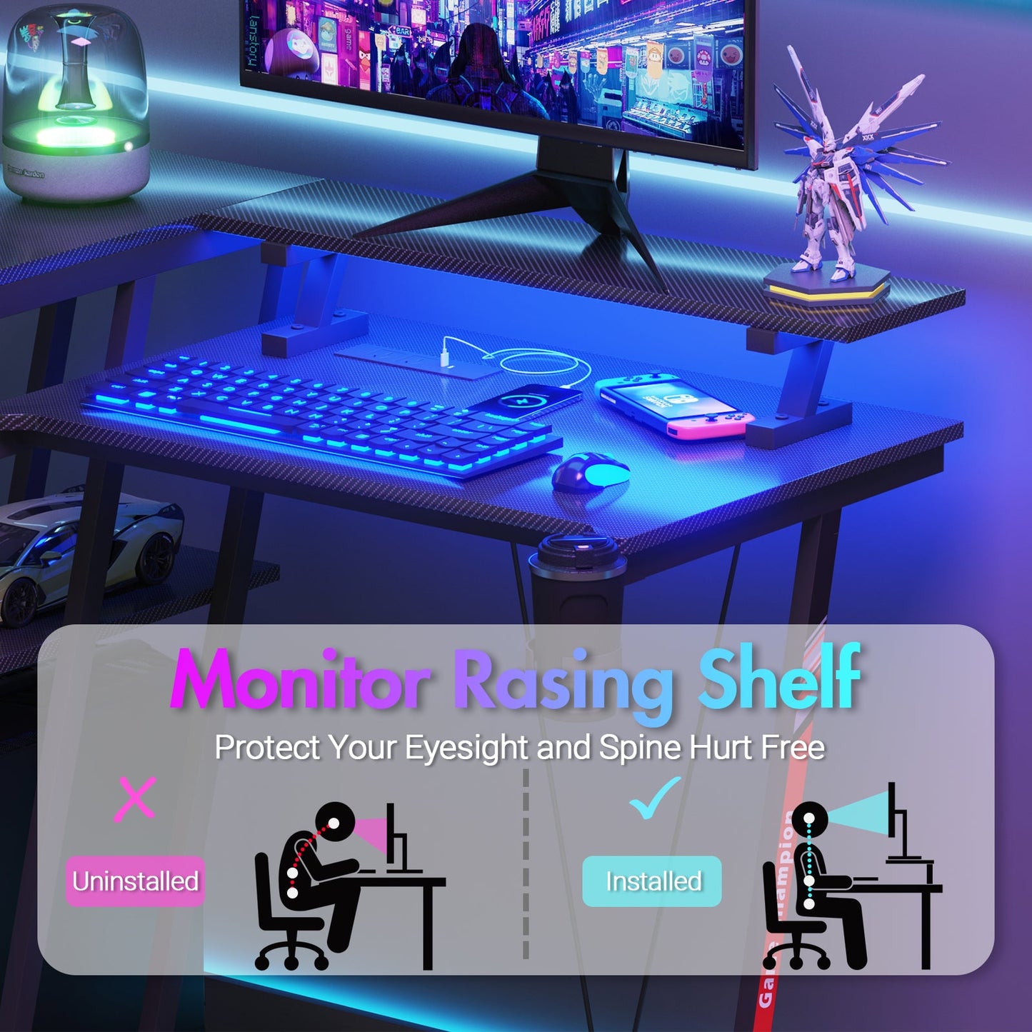 Advwin L Shaped Gaming Desk with LED Lights 100cm