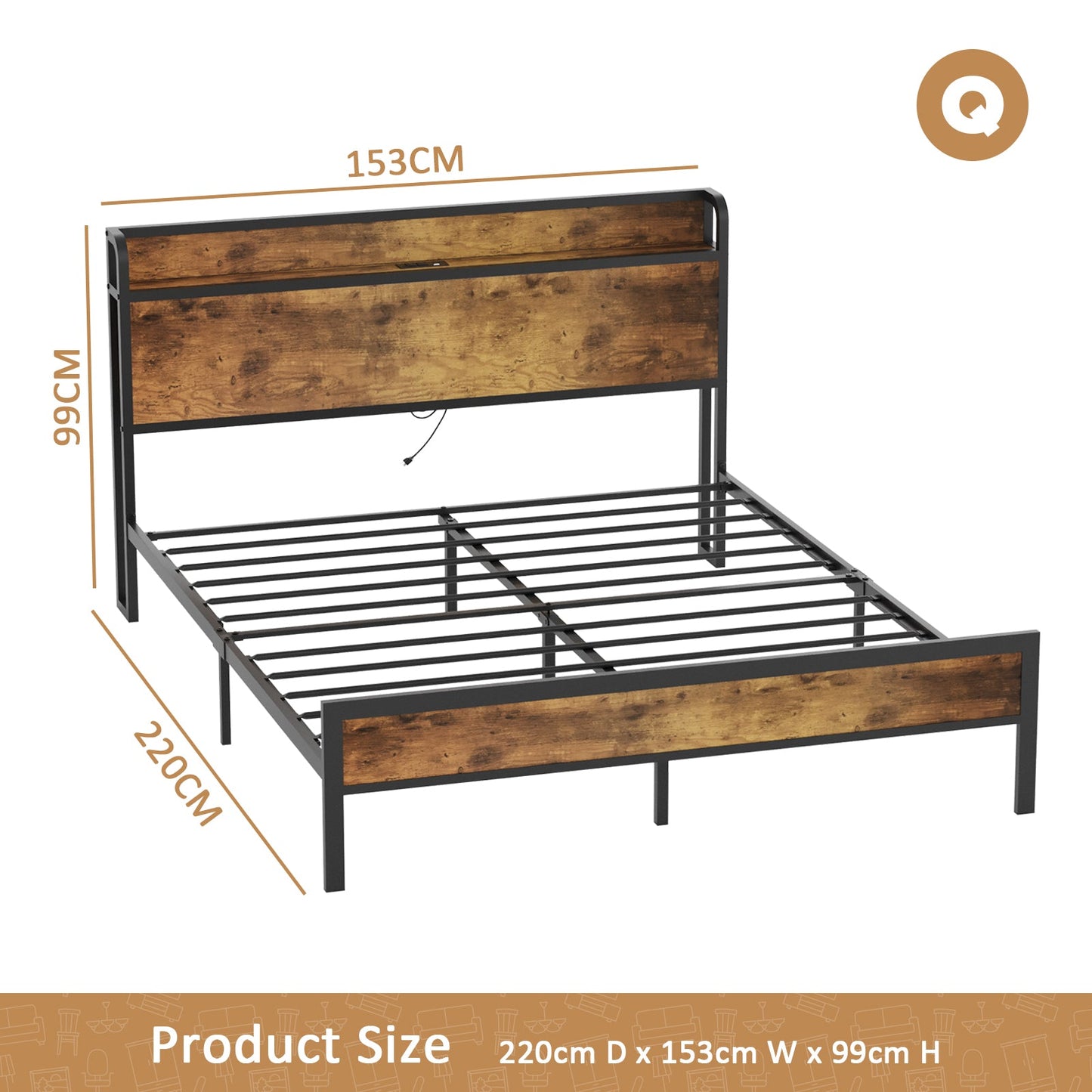 Advwin Bed Frame with Charging Station and USB Ports