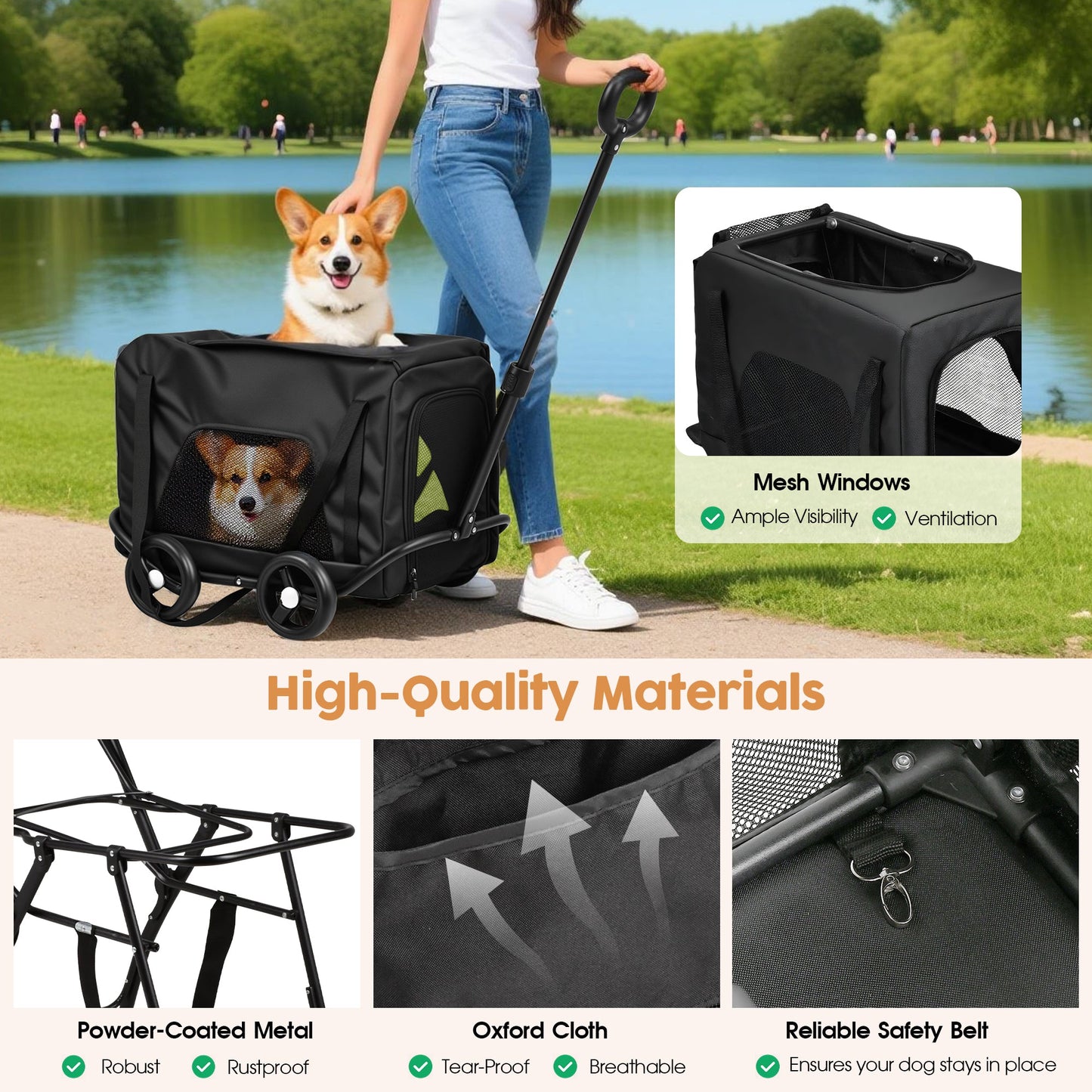 Advwin Foldable Pet Stroller with Removable Carrier