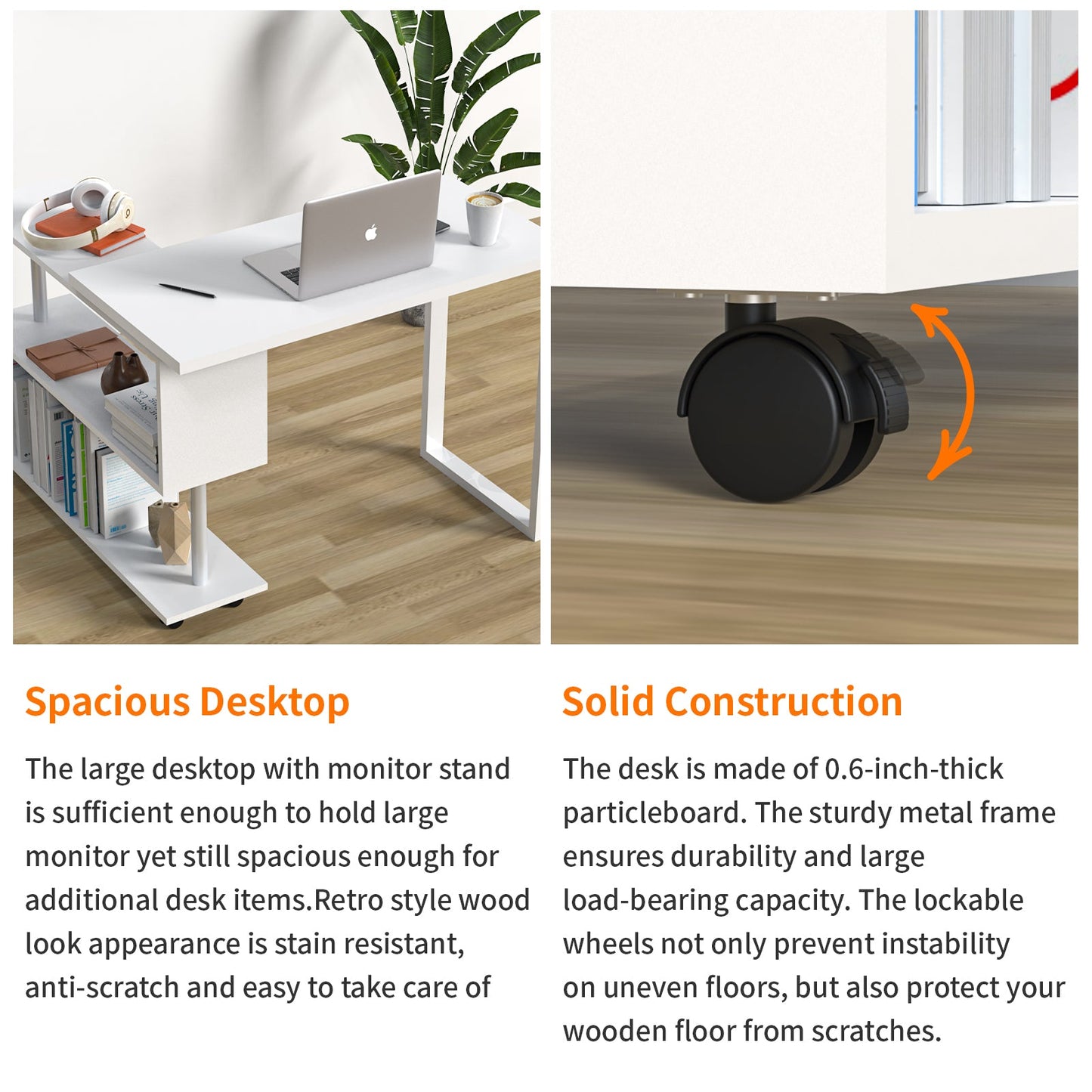 Advwin L-Shape 360° Rotating Bookshelf Computer Desk