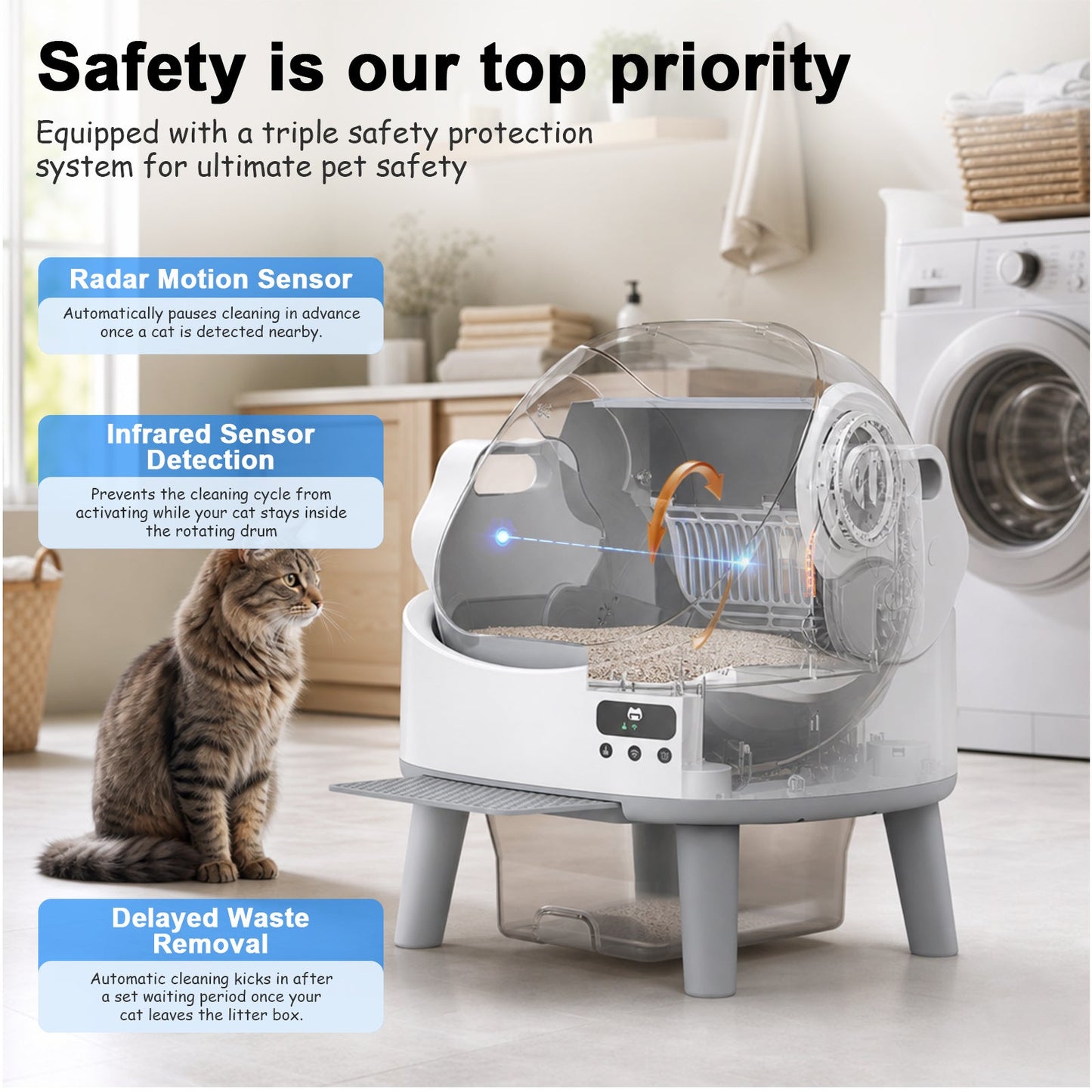 Advwin Open-Top Self Cleaning Cat Litter Box with App Control