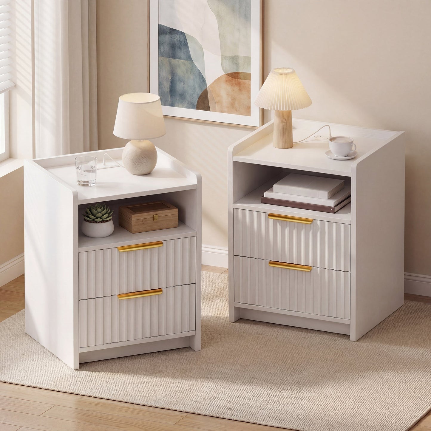 Advwin Set of 2 Bedside Table with Charging Station