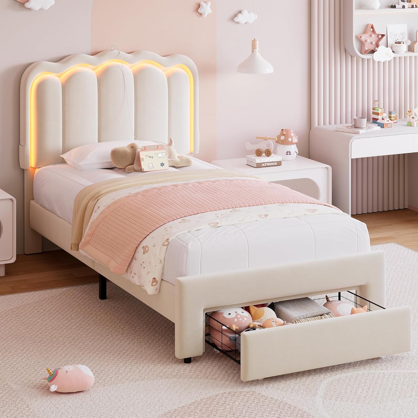 Advwin LED Bed Frame with Adjustable Headboard King Single