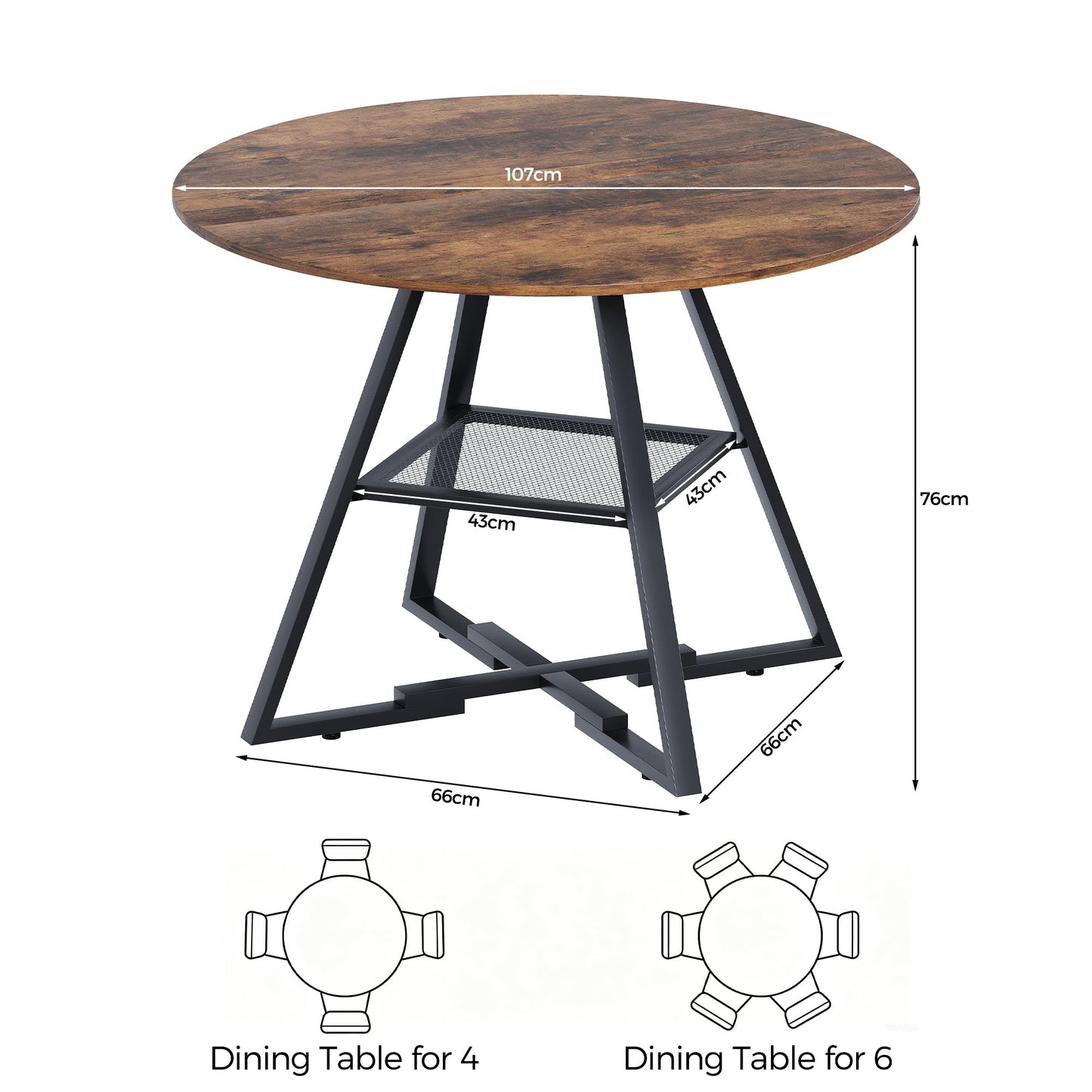 Advwin 107cm Round Dining Table 4-6 Seater