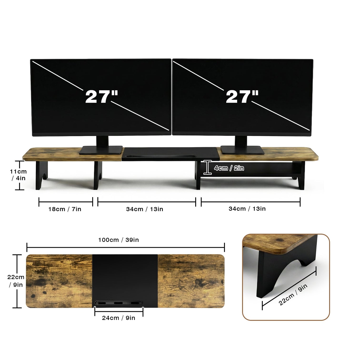 Advwin 100cm Dual Monitor Stand with Storage