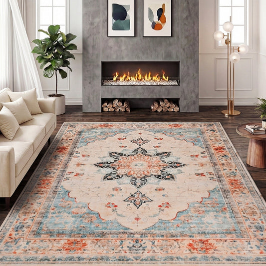 Advwin Vintage Thick Carpet Non-Slip Washable Rug  Red