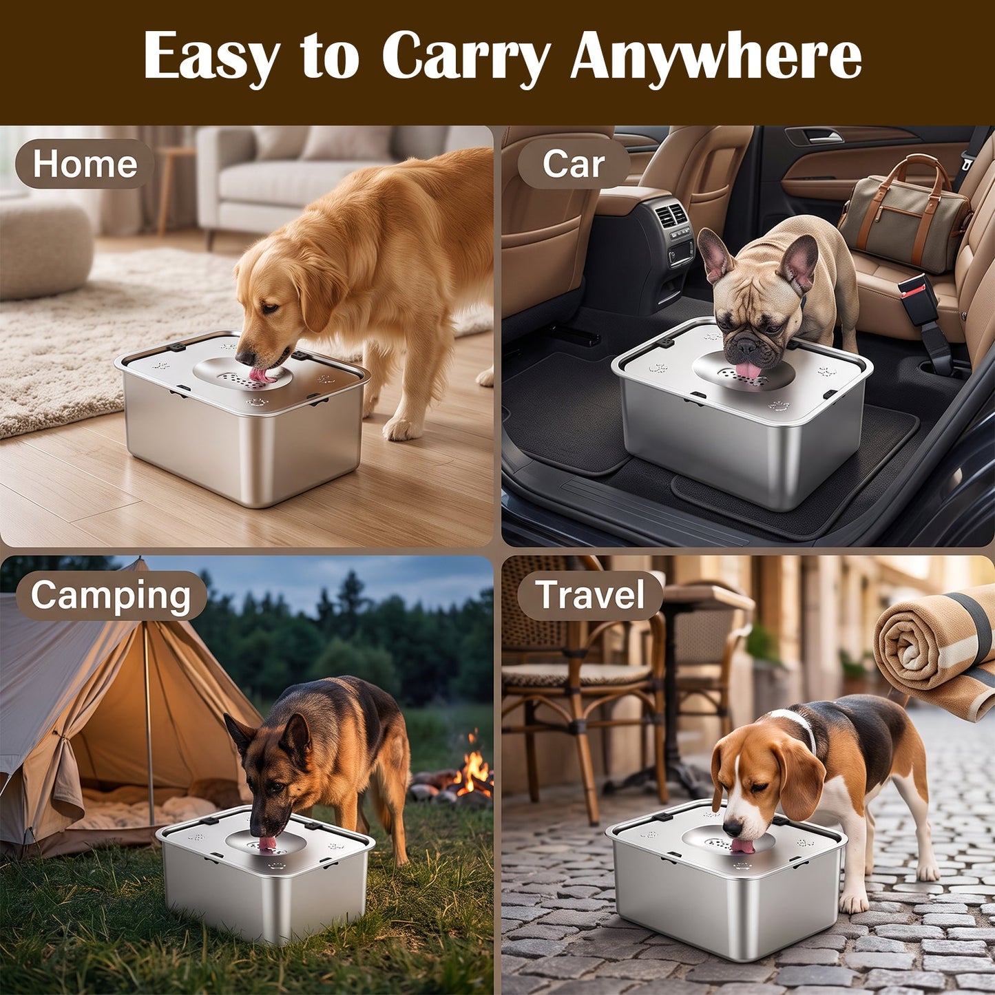 Advwin 12L Stainless Steel No Spill Dog Water Bowl
