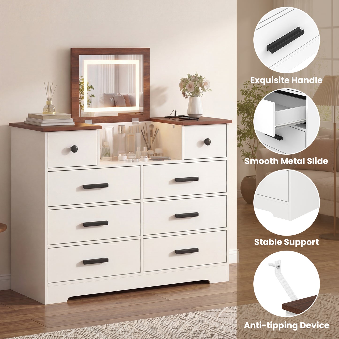Advwin Dresser with Mirror Chest of Drawers