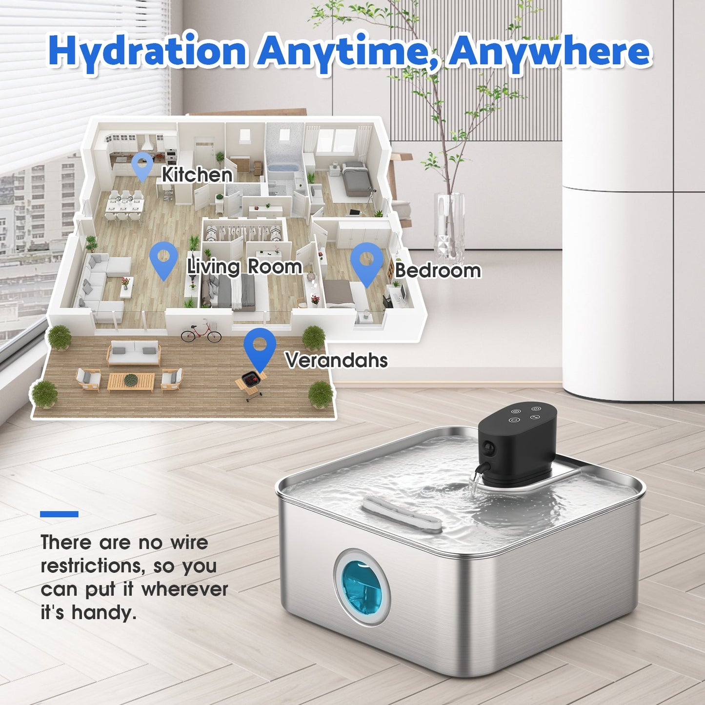 Advwin 7L Wireless Cat Water Fountain Stainless Steel