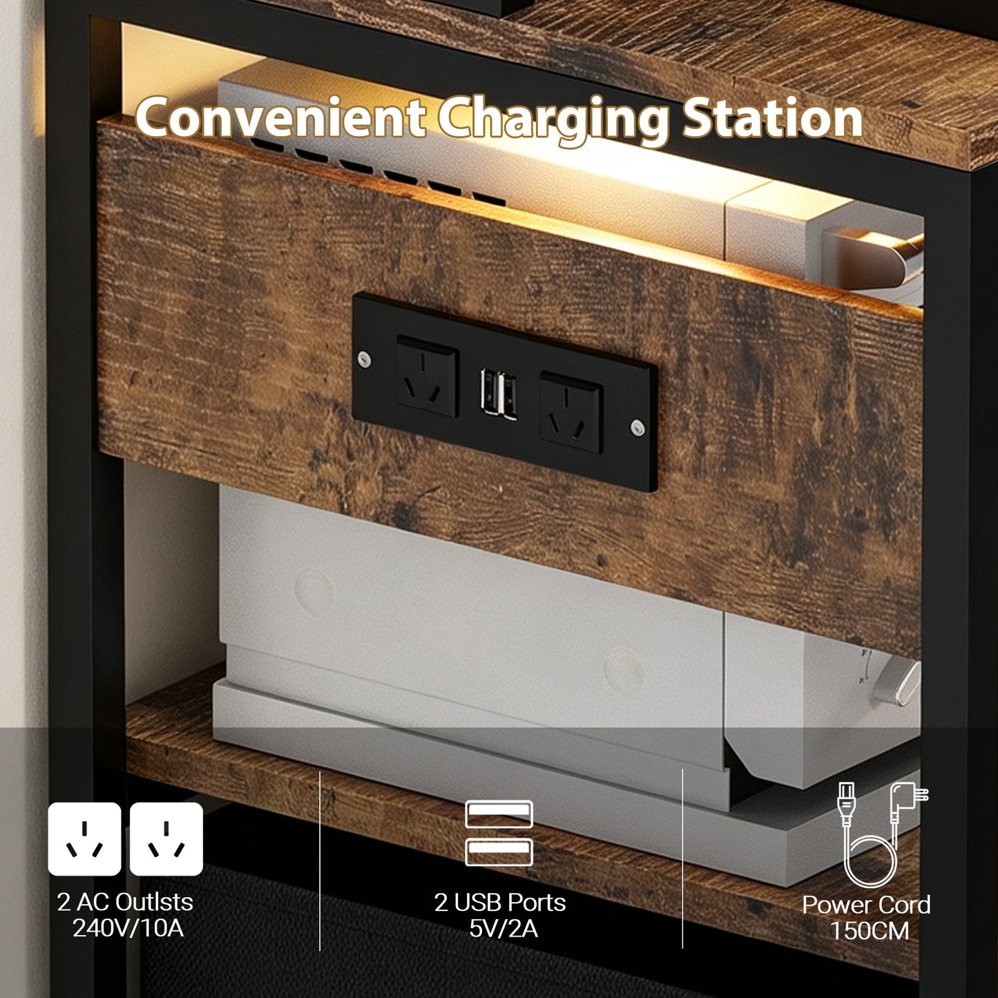 Advwin Bakers Rack with Power Outlet & LED Light