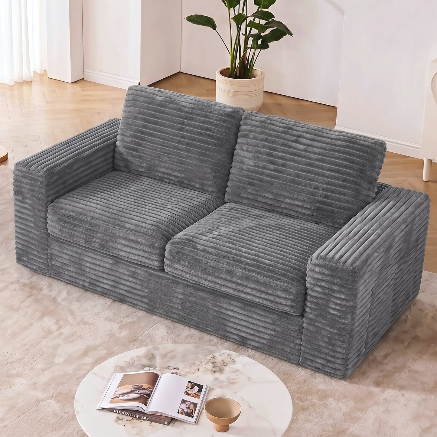 Advwin 162cm Loveseat Floor Sofa Corduroy Boneless Couch