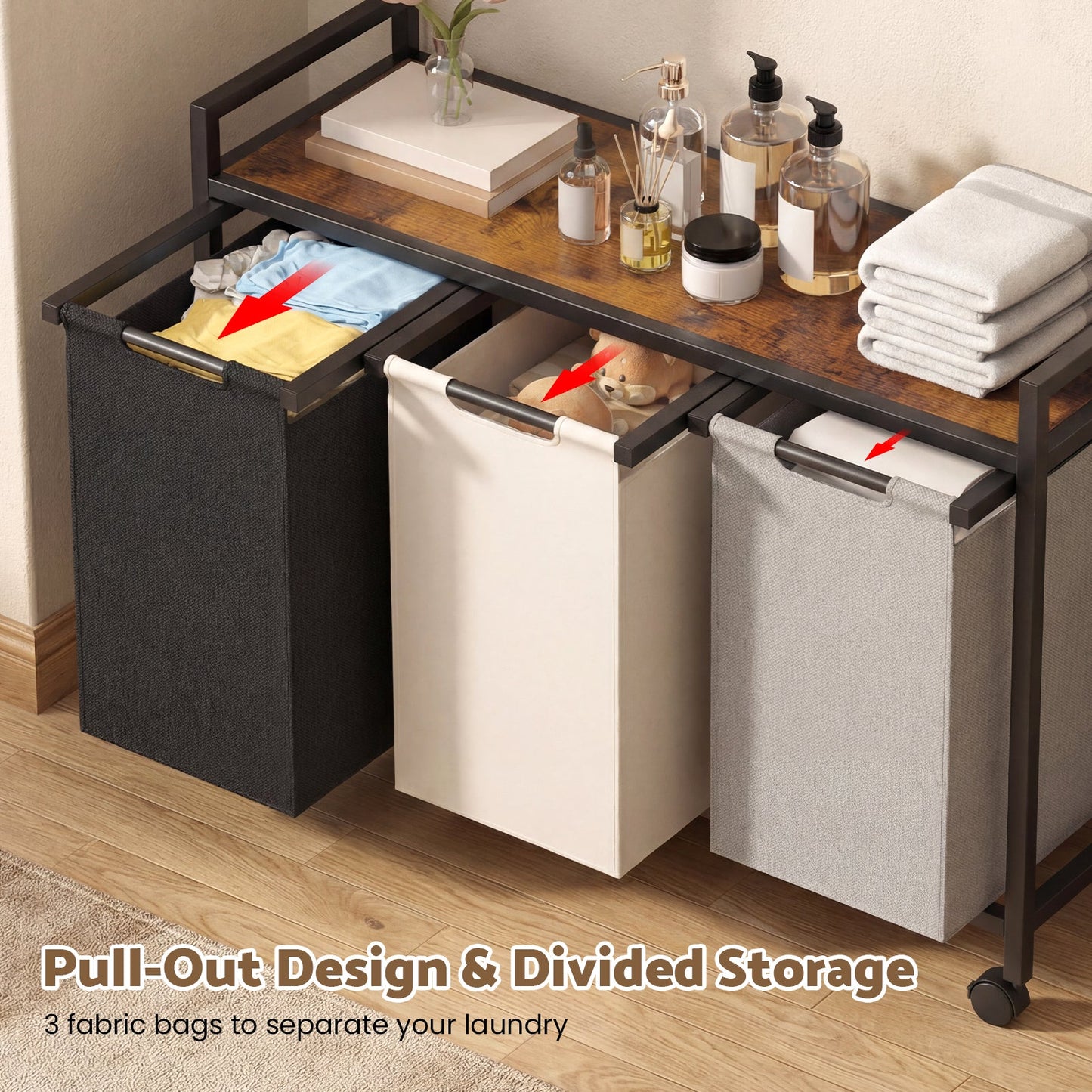 Advwin 3 Section Laundry Sorter Laundry Basket