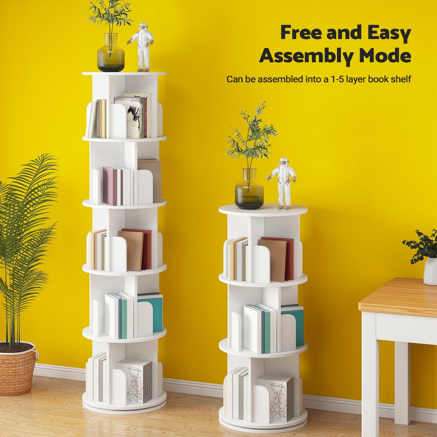 Advwin 5-Tier 360° Rotating Corner Bookshelf White