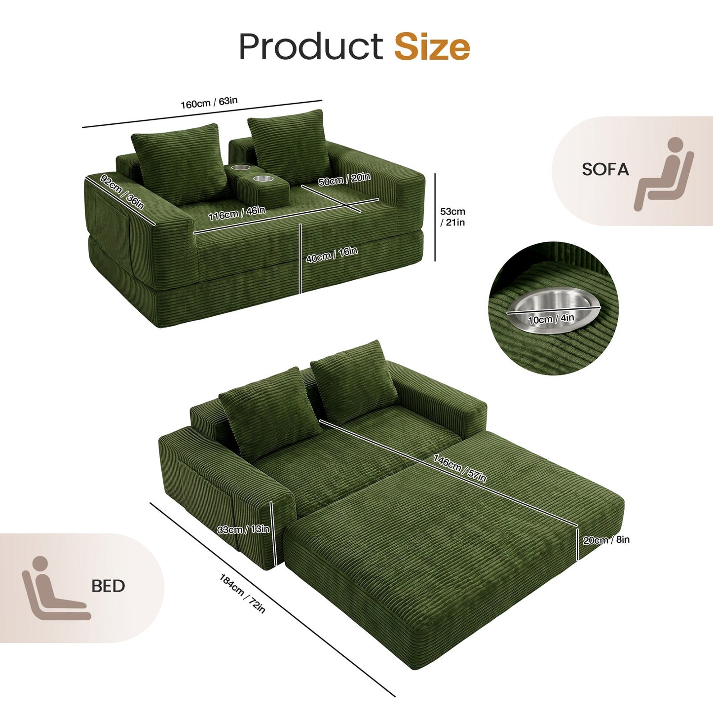 Advwin Folding Sofa Bed 2 in 1 Convertible Floor Sofa