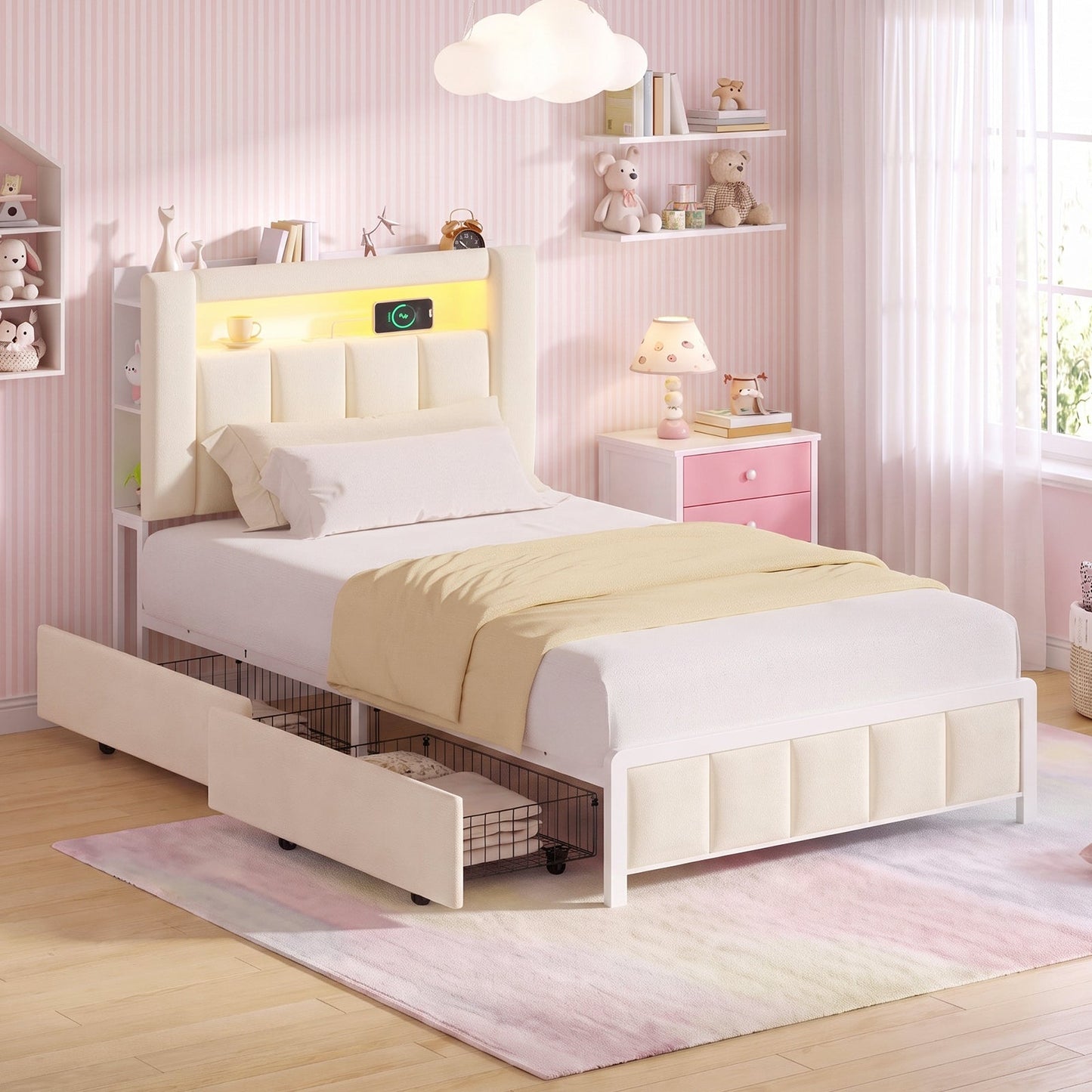 Advwin King Single Bed Frame w/ Charging Station