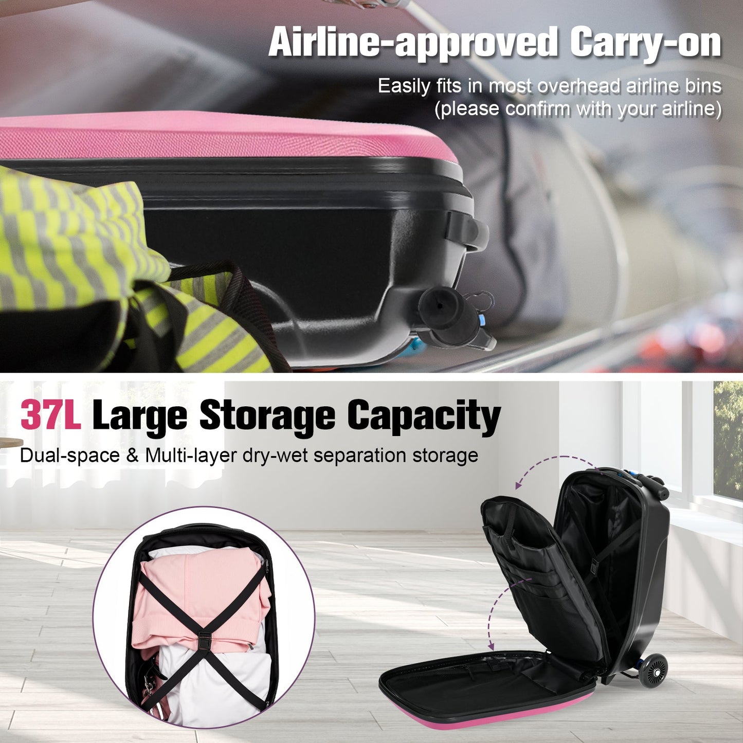 Advwin 2-in-1 Foldable Scooter Suitcase LED Wheels