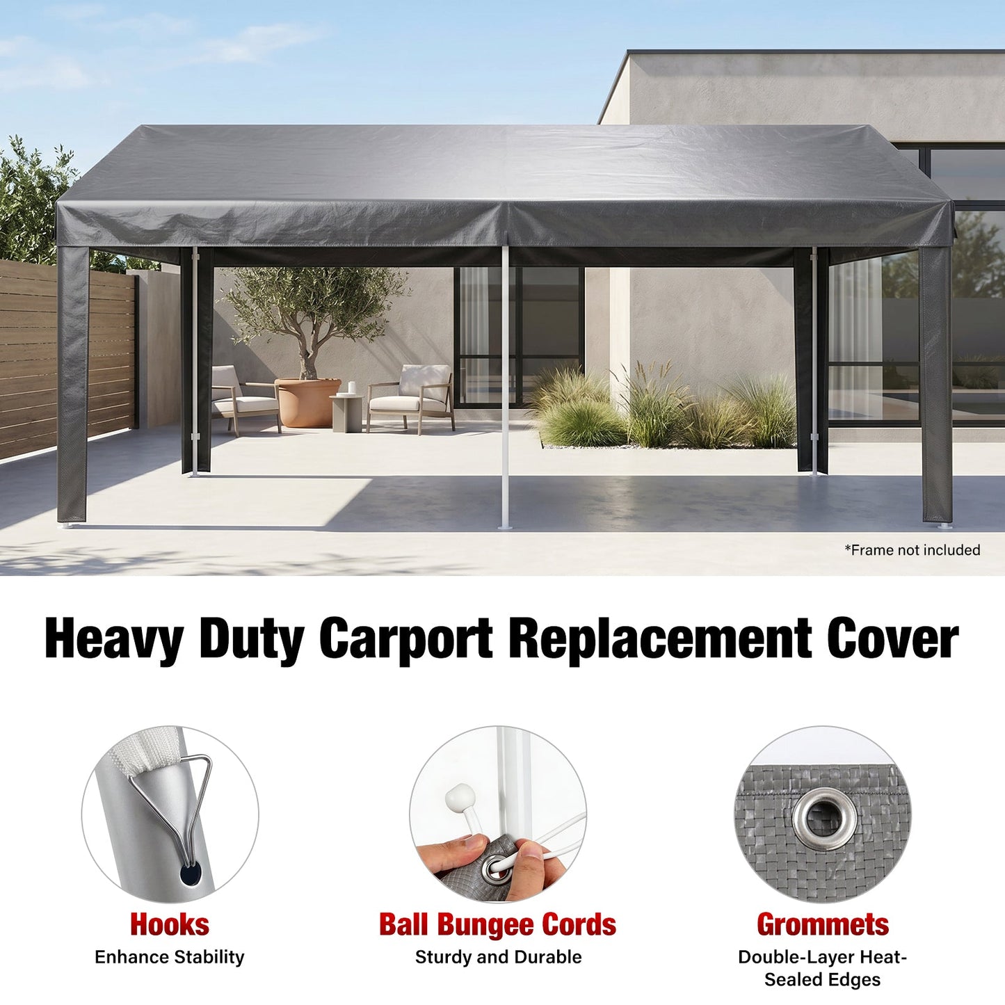 Advwin Carport Replacement Canopy Cover with 4 Leg Panels
