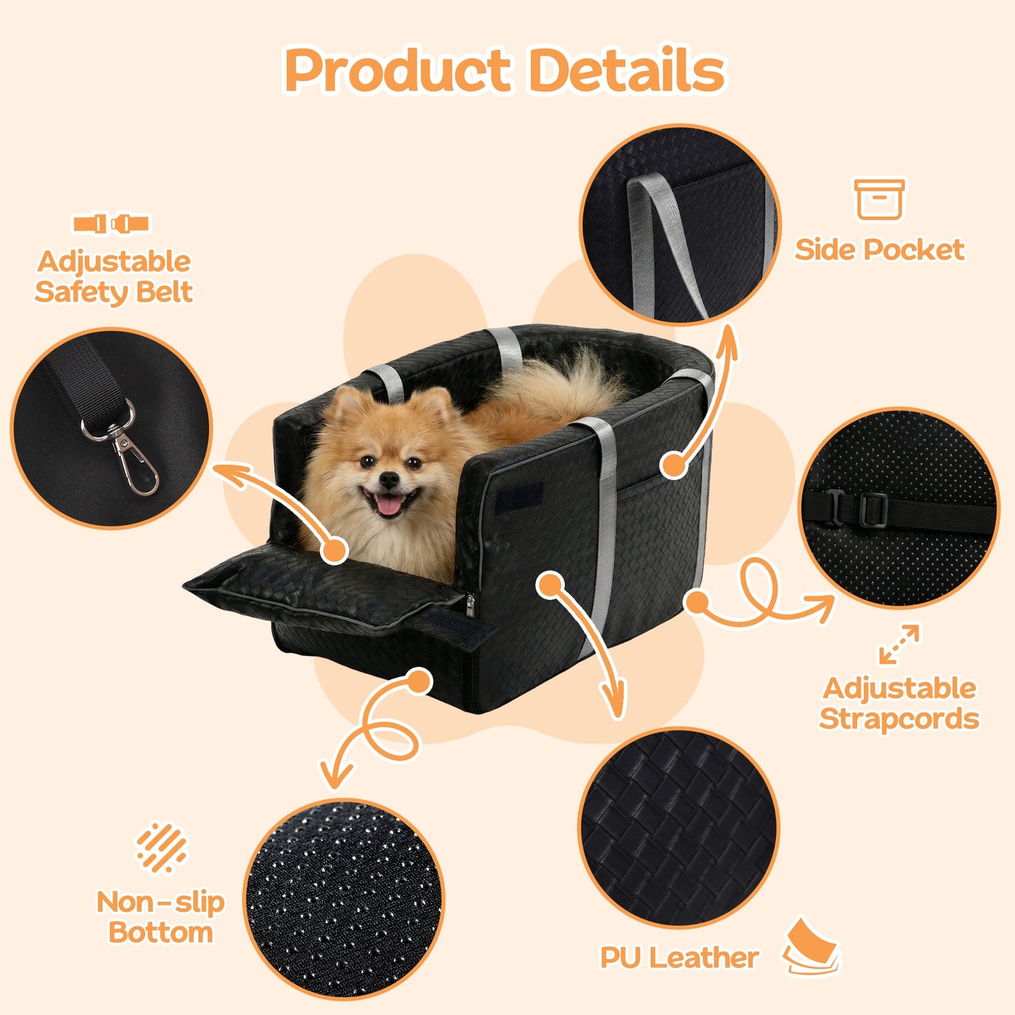 Advwin Dog Car Seat Center Console Armrest Booster Seat