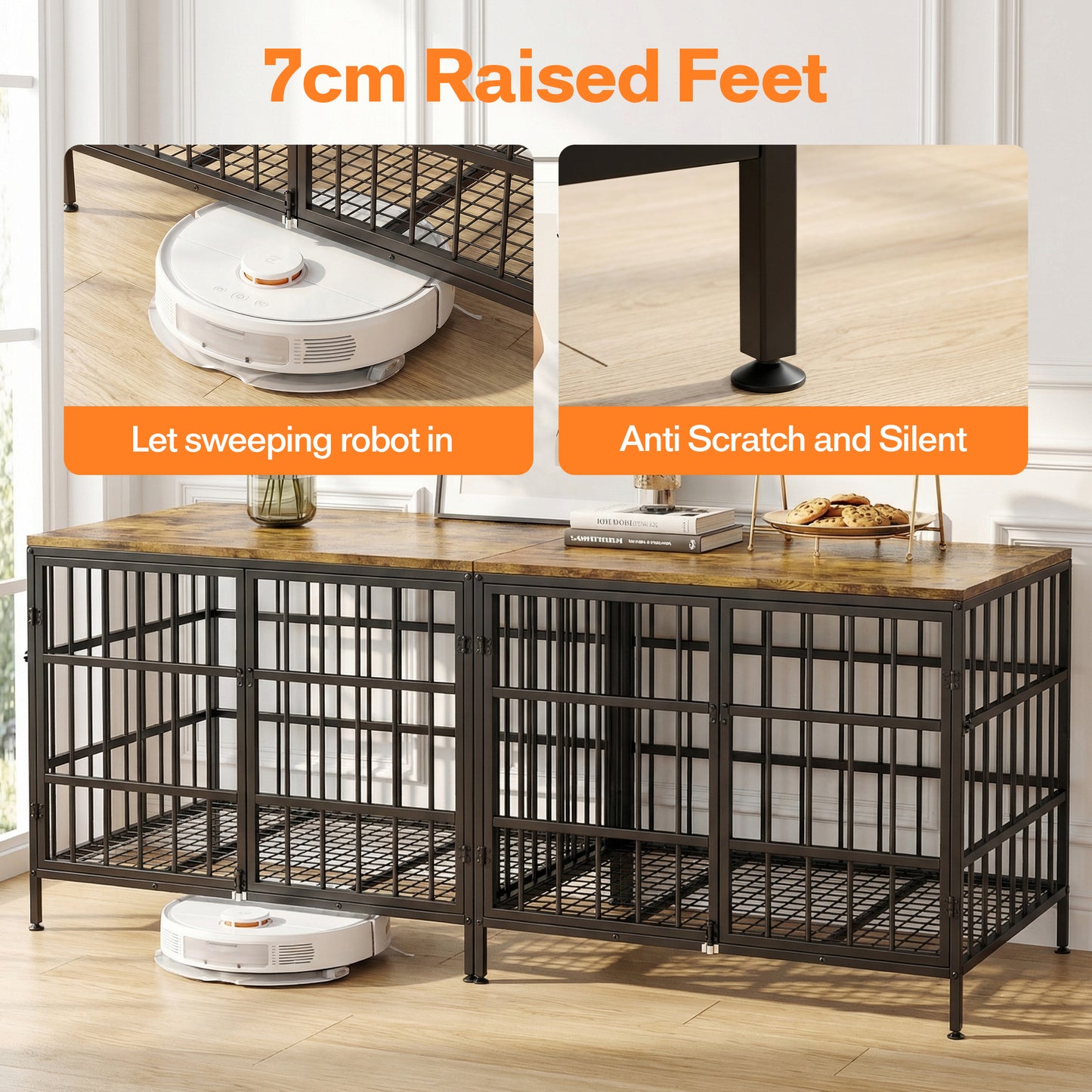 Advwin 2-in-1 Dog Crate Furniture with Trays for 2 Dogs
