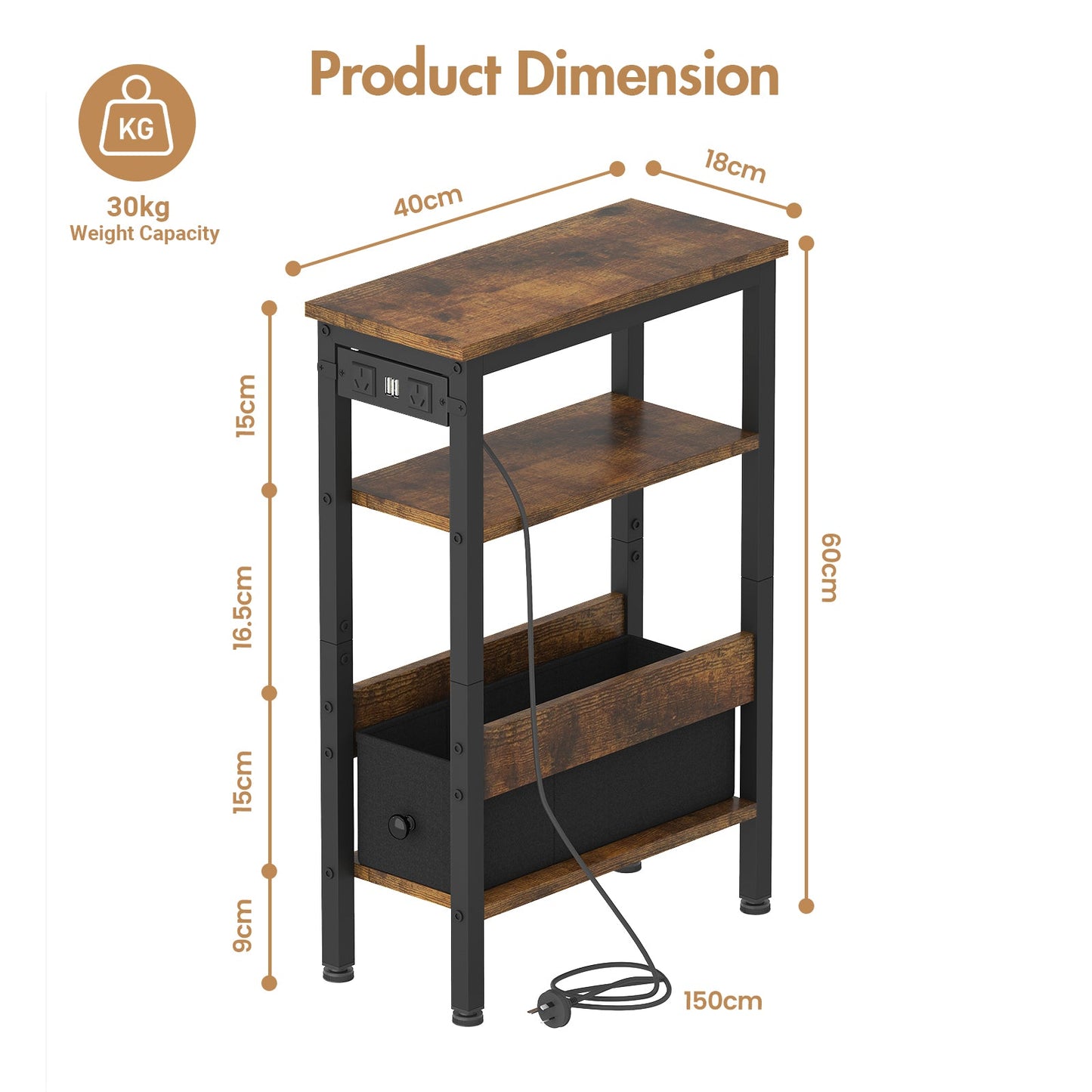 Advwin LED Bedside Table w/ AC Outlets and USB Ports