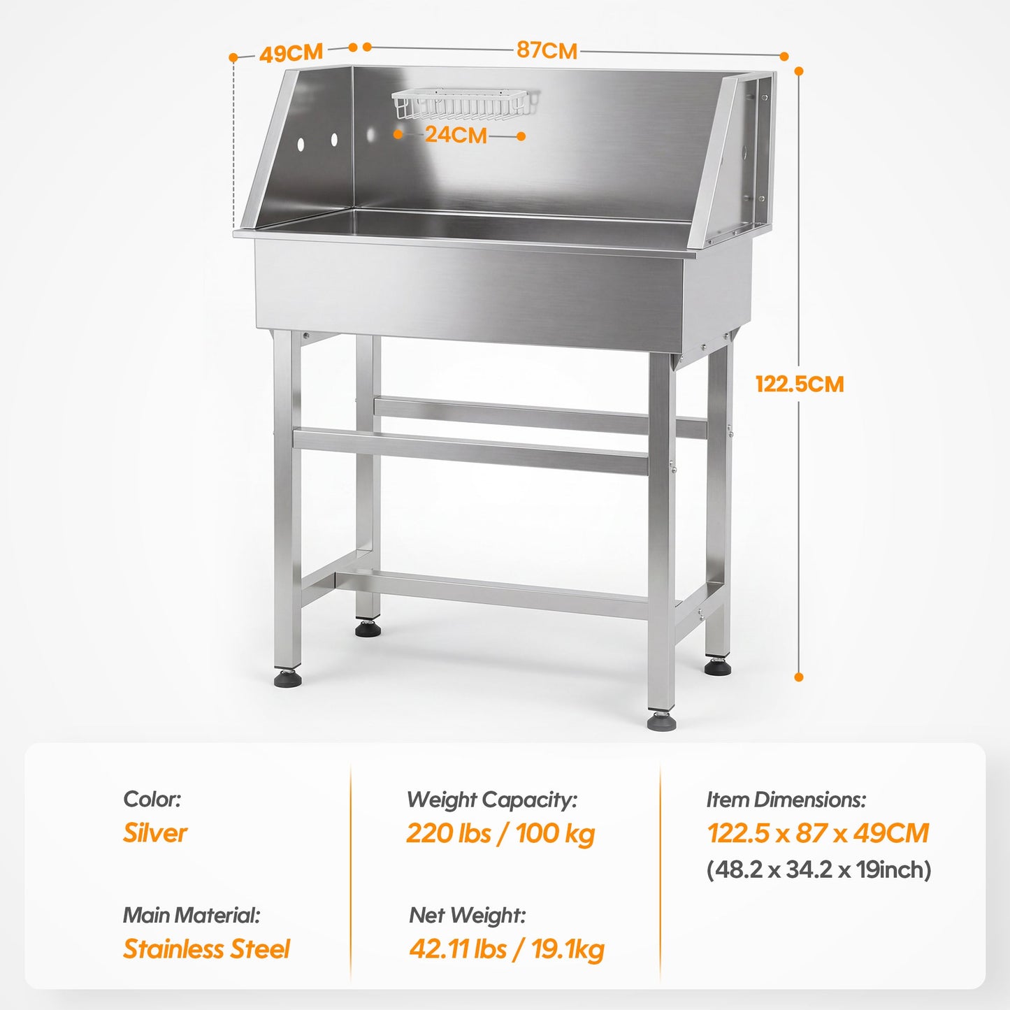 Advwin 34" Stainless Steel Dog Grooming Bath Tub