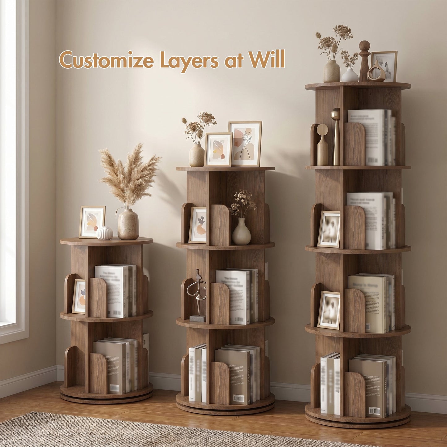 Advwin 4-Tier 360° Rotating Bookshelf Brown