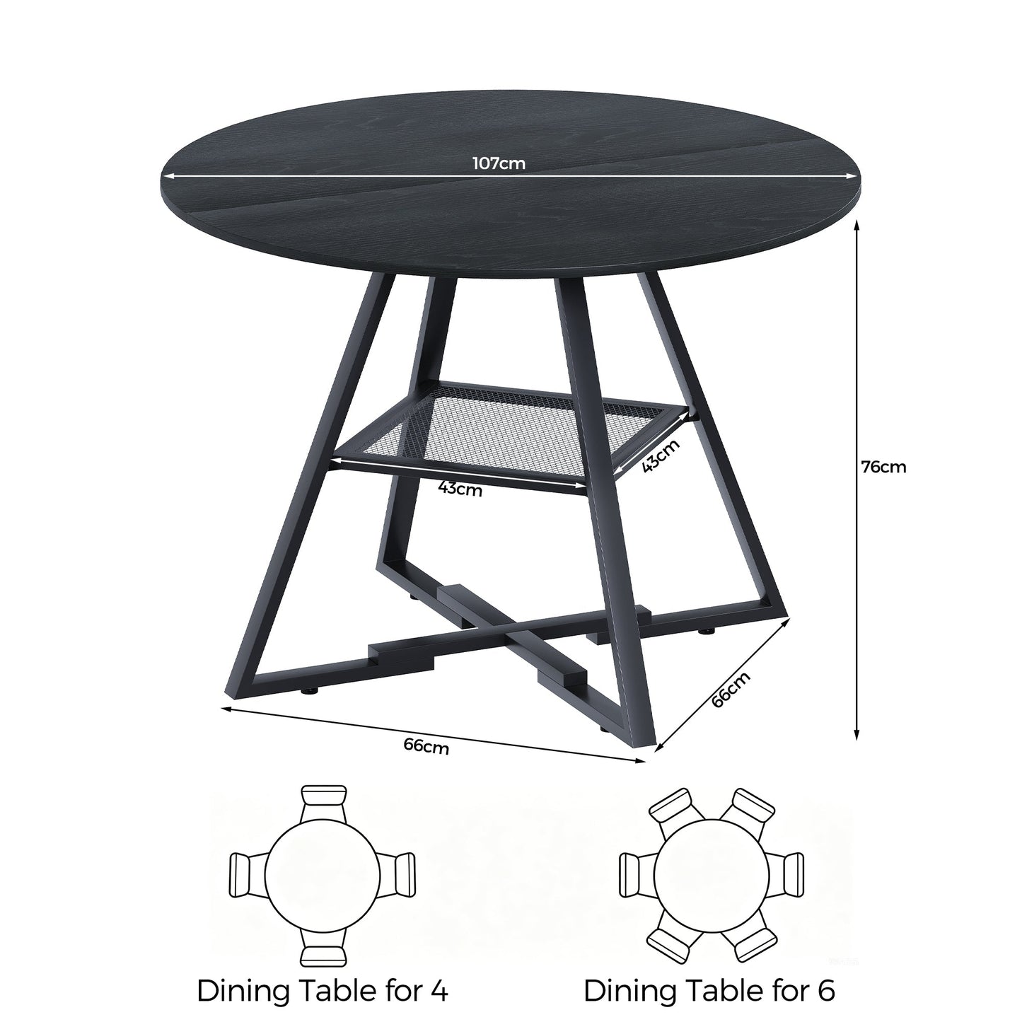 Advwin 107cm Round Dining Table 4-6 Seater
