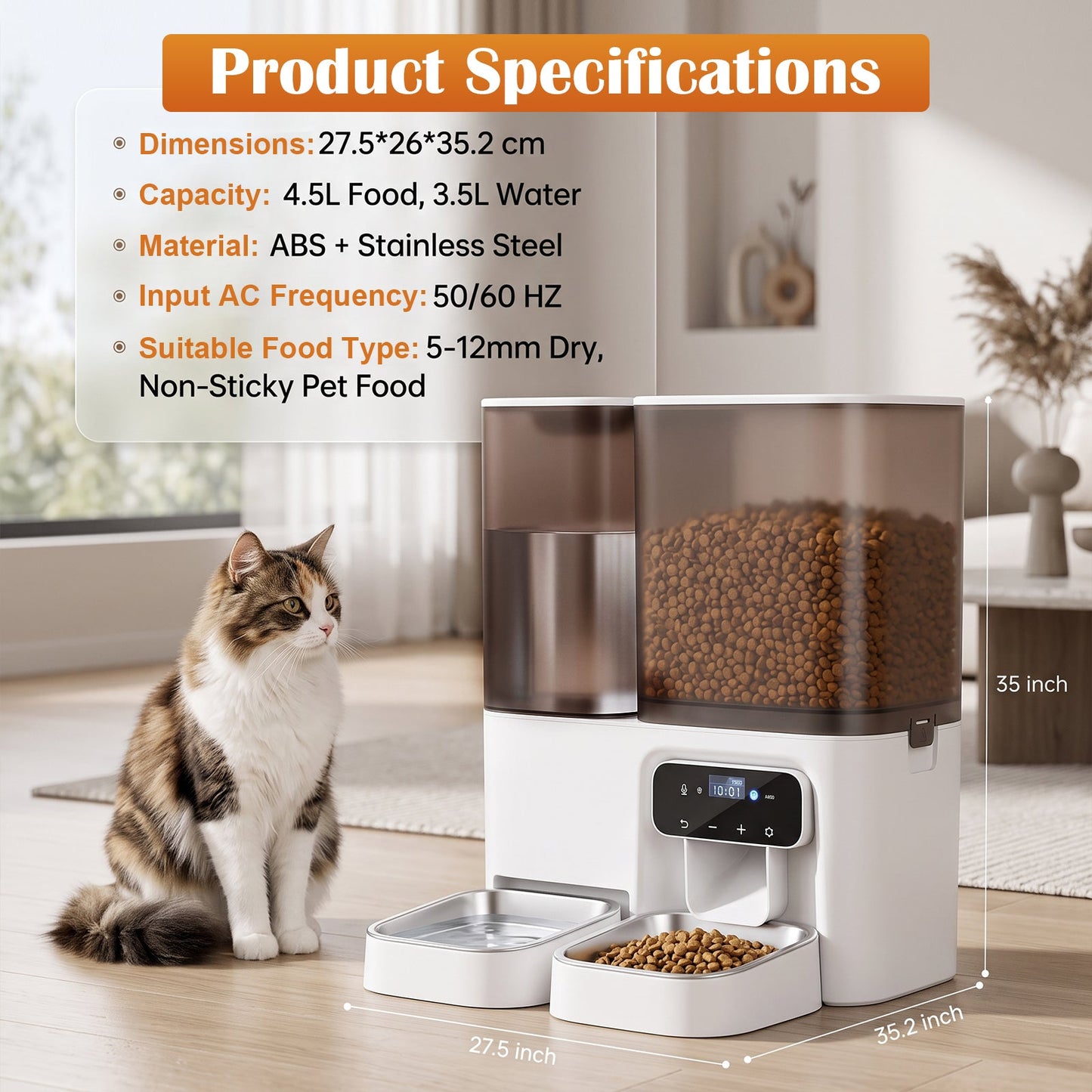 Advwin 2-in-1 Automatic Cat Feeder & Water Dispenser