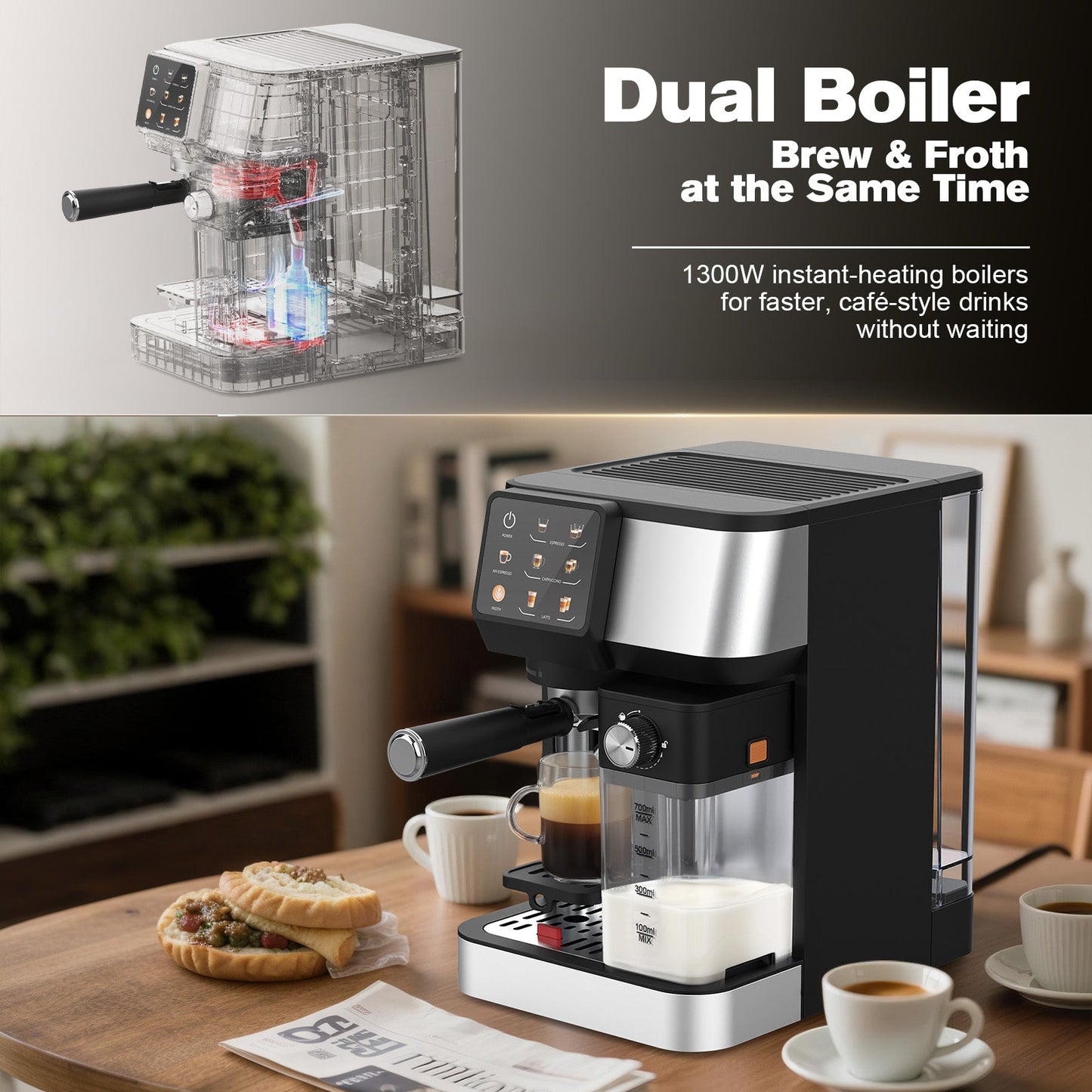 Advwin Espresso Coffee Machine with Milk Frother