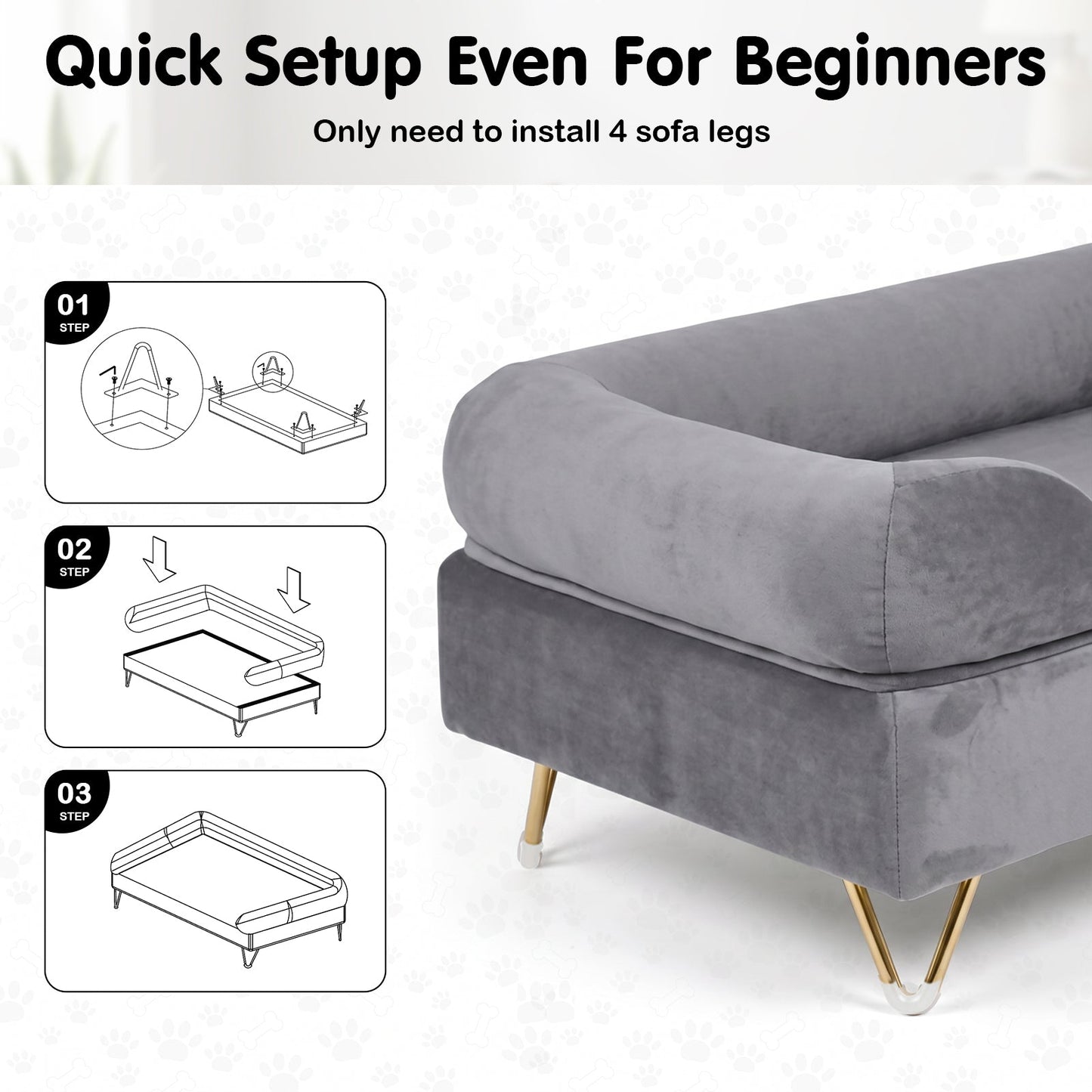 Advwin Elevated Dog Sofa Bed with Soft Velvet Cushion