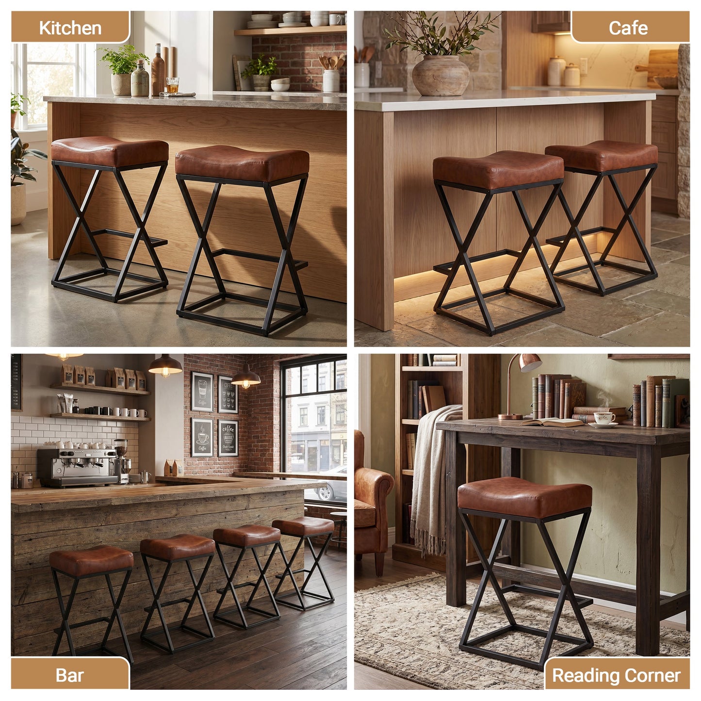 Advwin Set of 2 PU Leather Bar Stools with Footrest