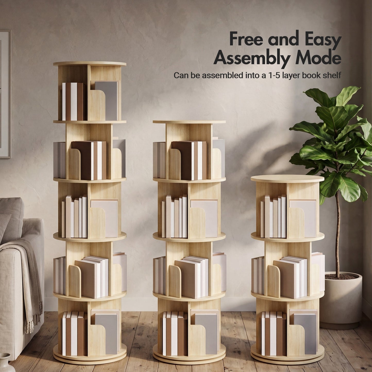Advwin 5 Tier Rotating Bookshelf 360° Spinning Bookcase