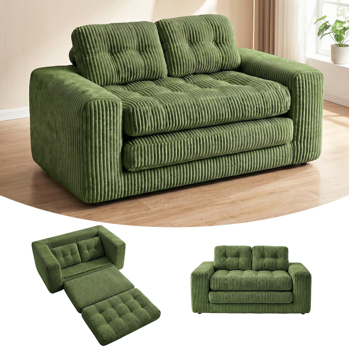 Advwin Folding Sofa Bed  Fold Out Corduroy Sleeper Couch