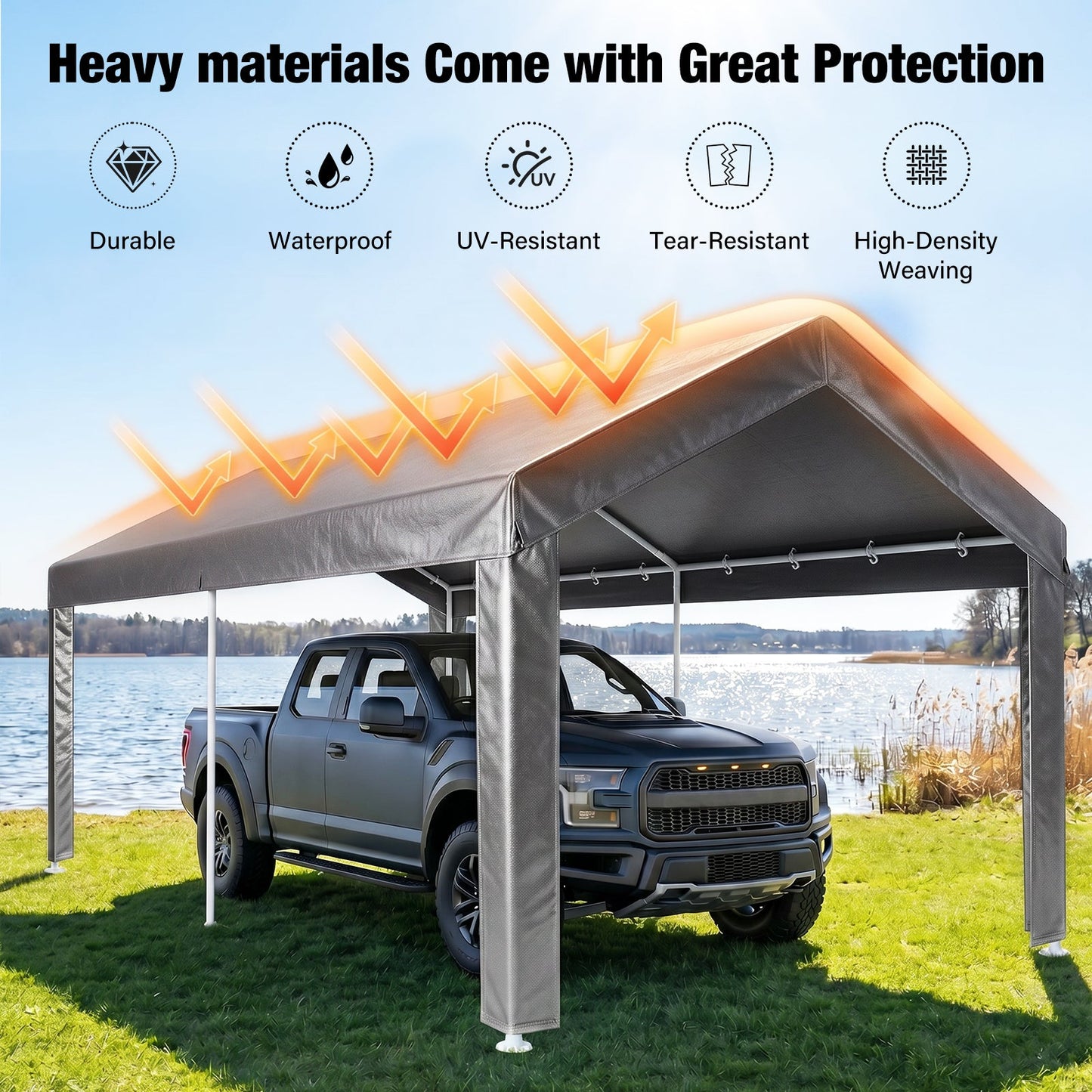 Advwin Carport Replacement Canopy Cover with 4 Leg Panels
