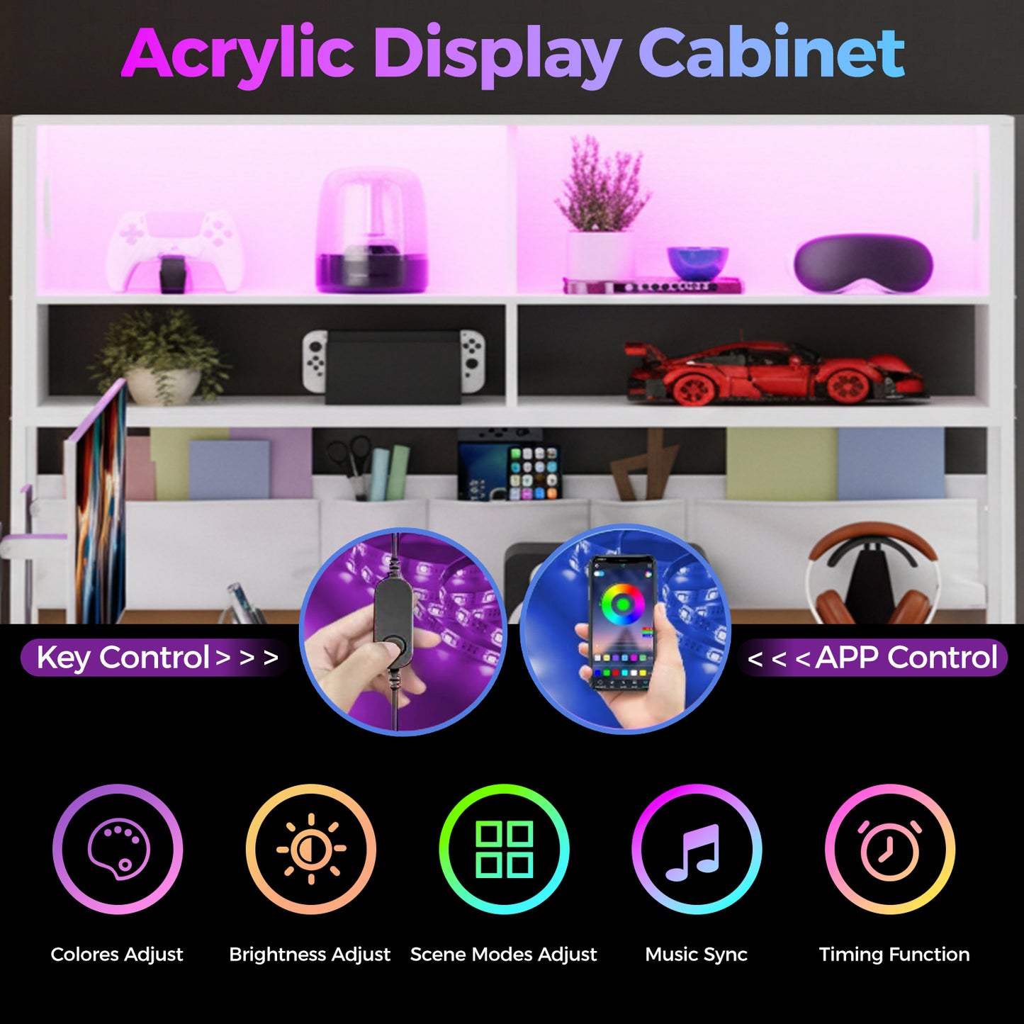Advwin L Shaped Gaming Desk with LED Lights 130cm