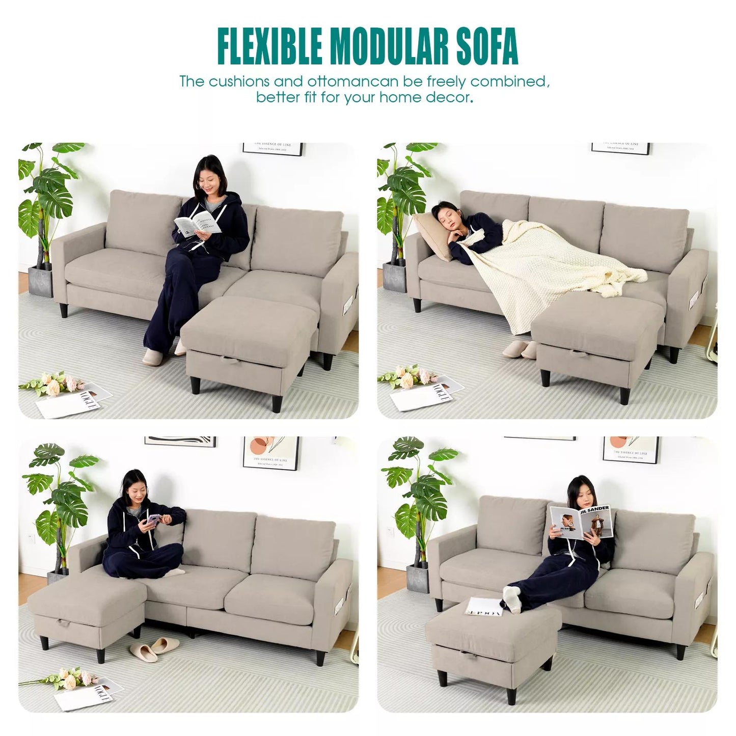 Advwin 3 Seater Sofa Lounge Set Beige