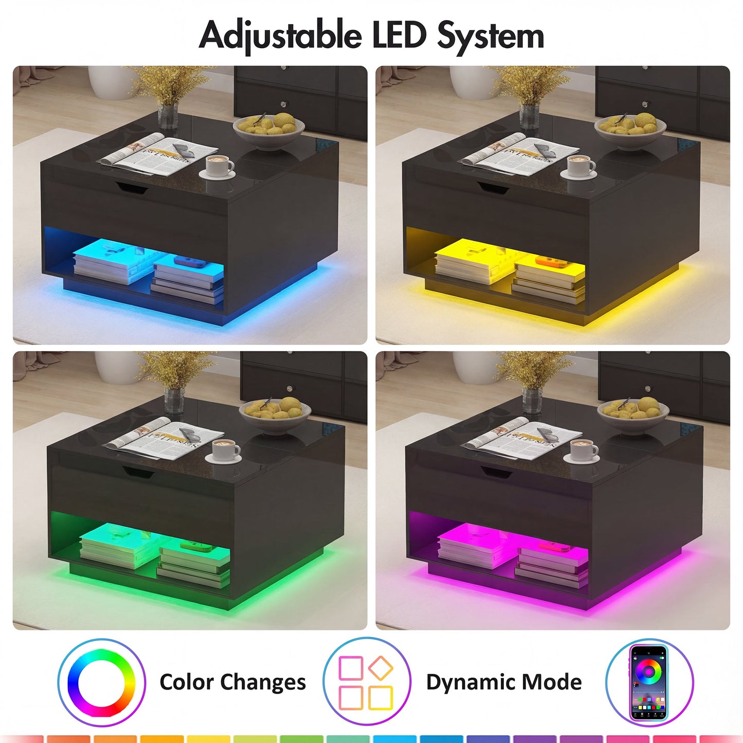 Advwin High Gloss Lift Top Coffee Table with LED