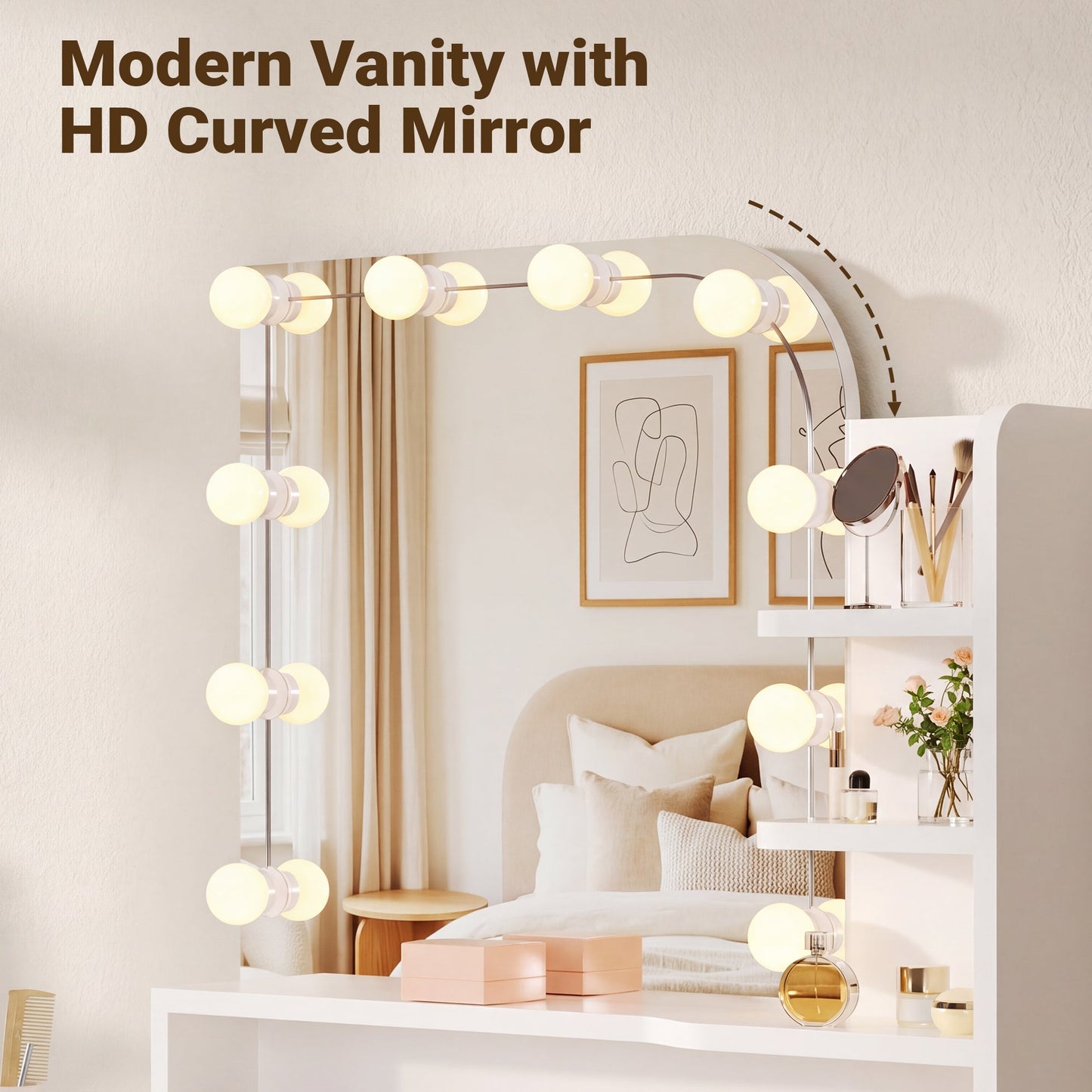 Advwin Dressing Table Set with LED Mirror & Drawers
