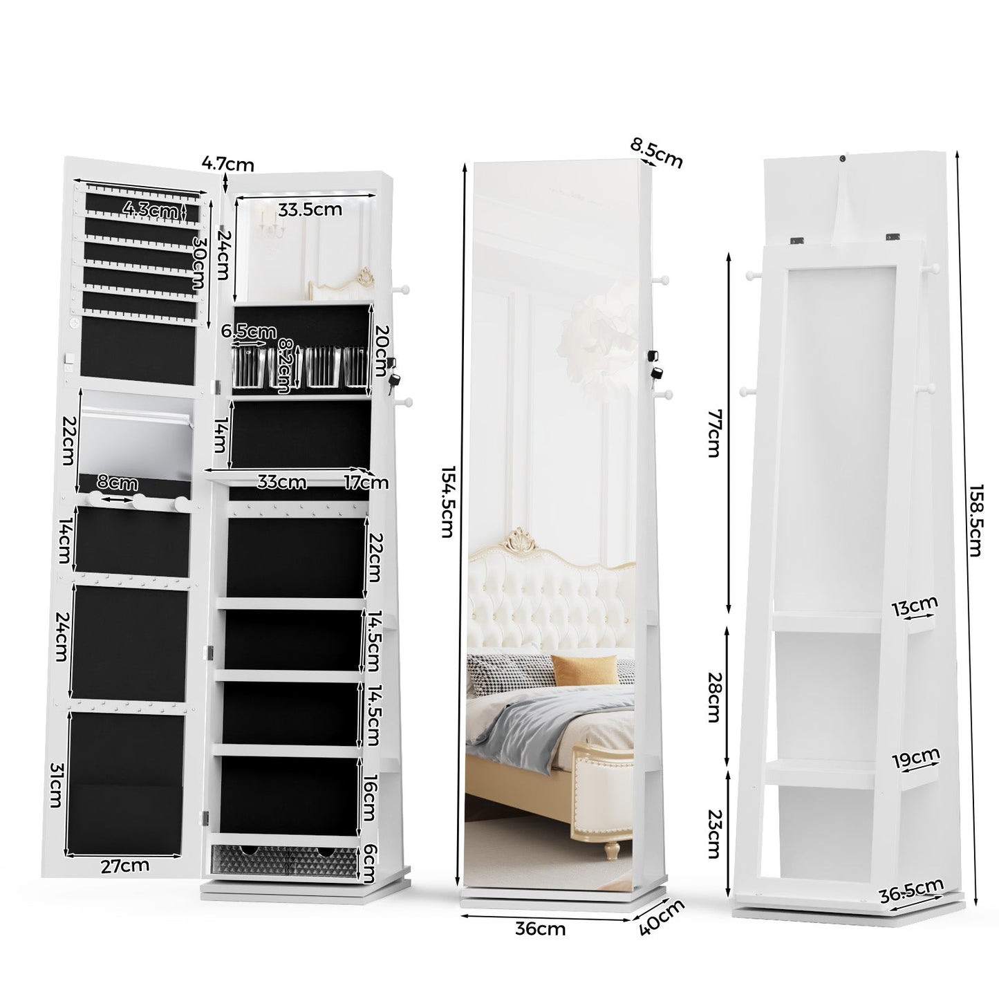 Advwin 360° Swivel Jewelry Cabinet with Lock