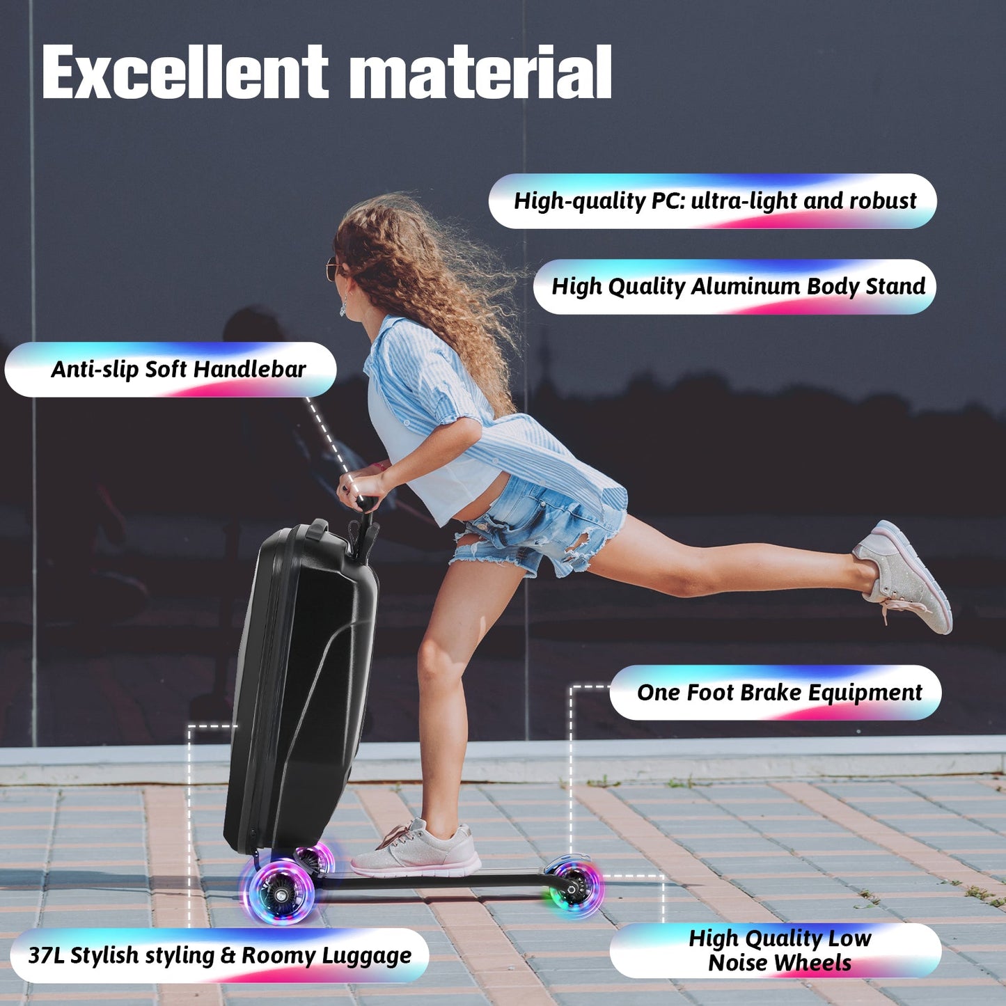 Advwin 2-in-1 Foldable Scooter Suitcase LED Wheels